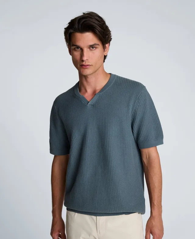 Kenneth Cole Reaction Johnny Collar Henley Sweater maglione blu medio S-XXL in cotone