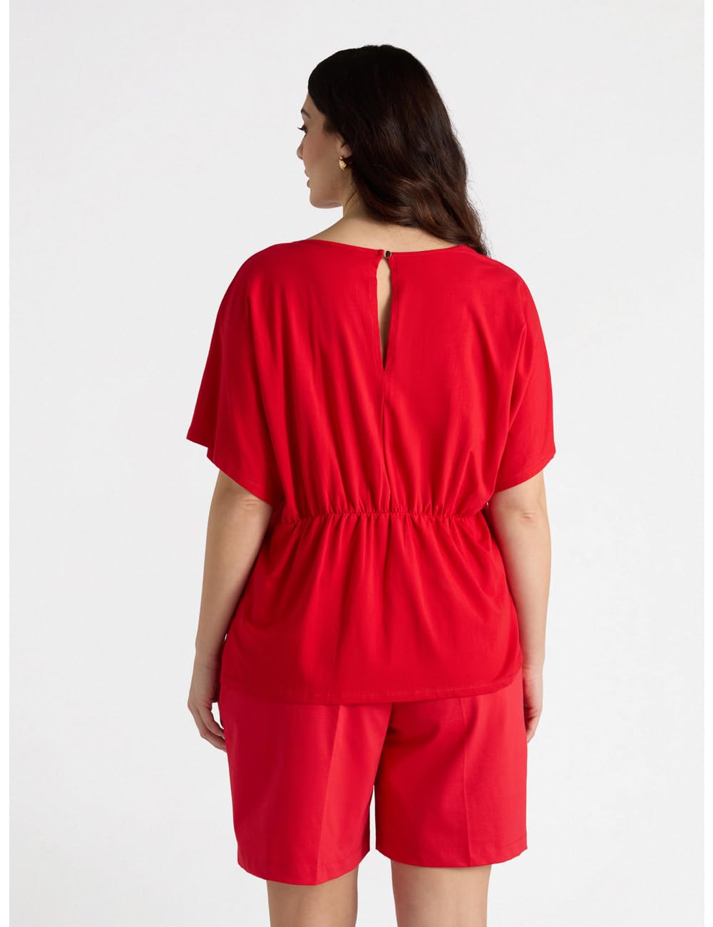 Fiorella Rubino Top e t-shirt T-Shirt con Pieghe Laterali XS Plus nero rosso in cotone