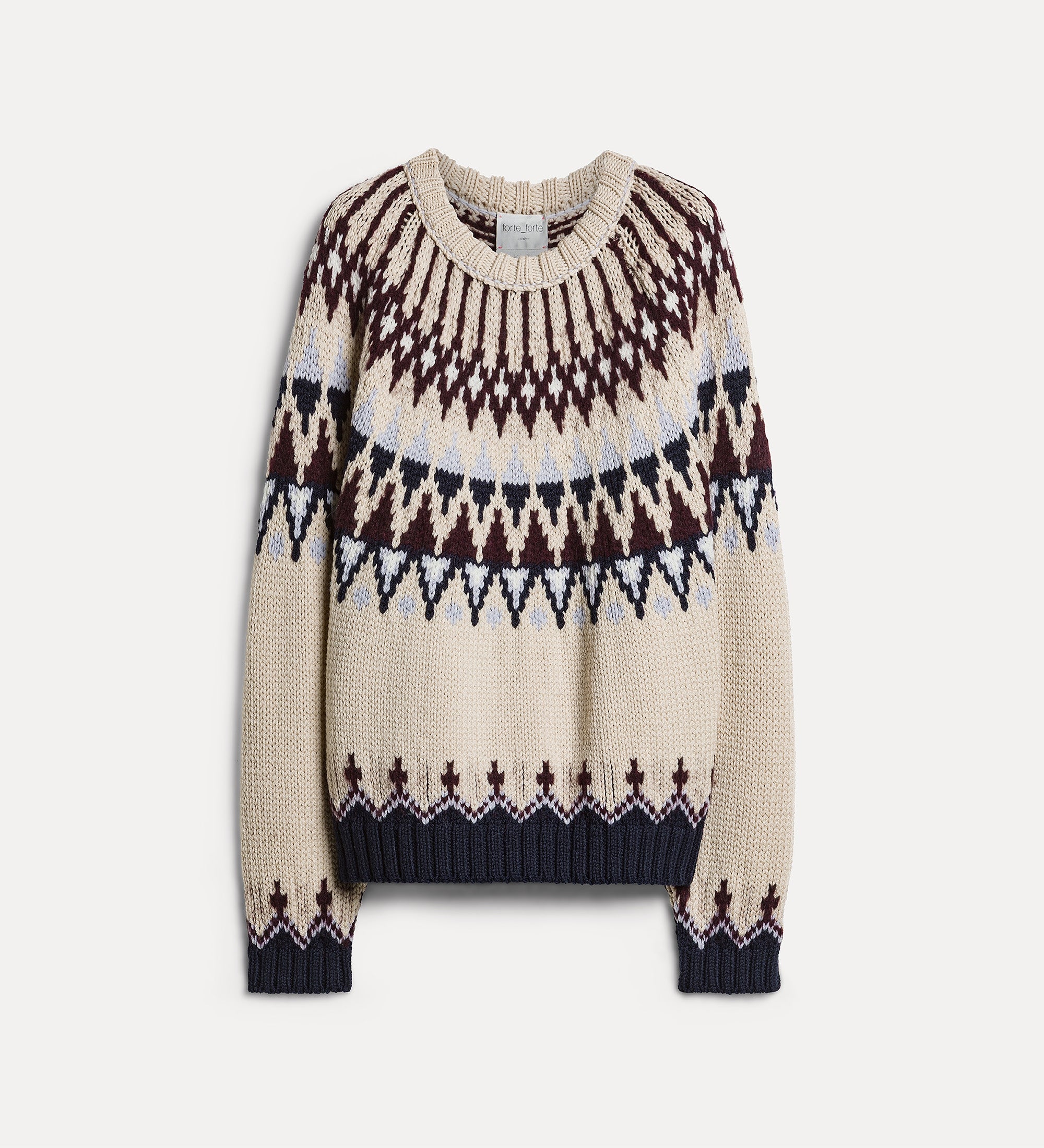 Forte maglieria Fair Isle maglione ecrù lana vergine