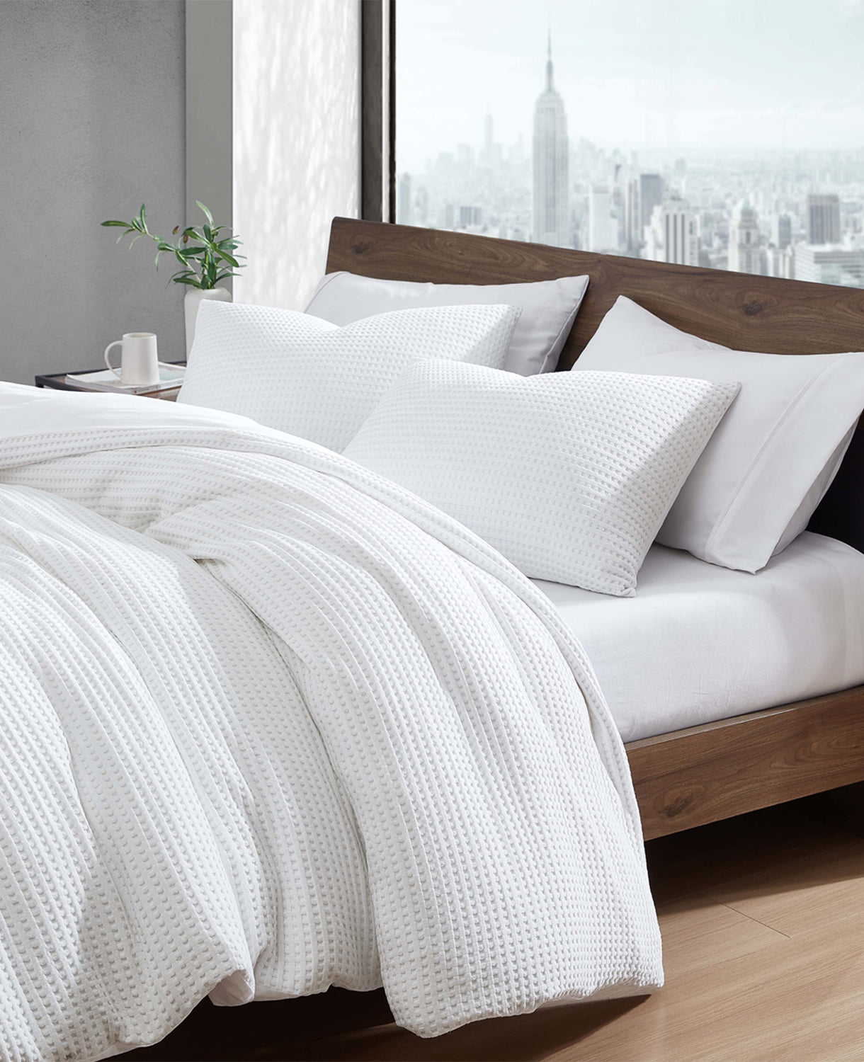 Kenneth Cole Reaction Home & Bedding Reversible Solid White Waffle Duvet Cover Set copripiumino bianco F/Q King morbido