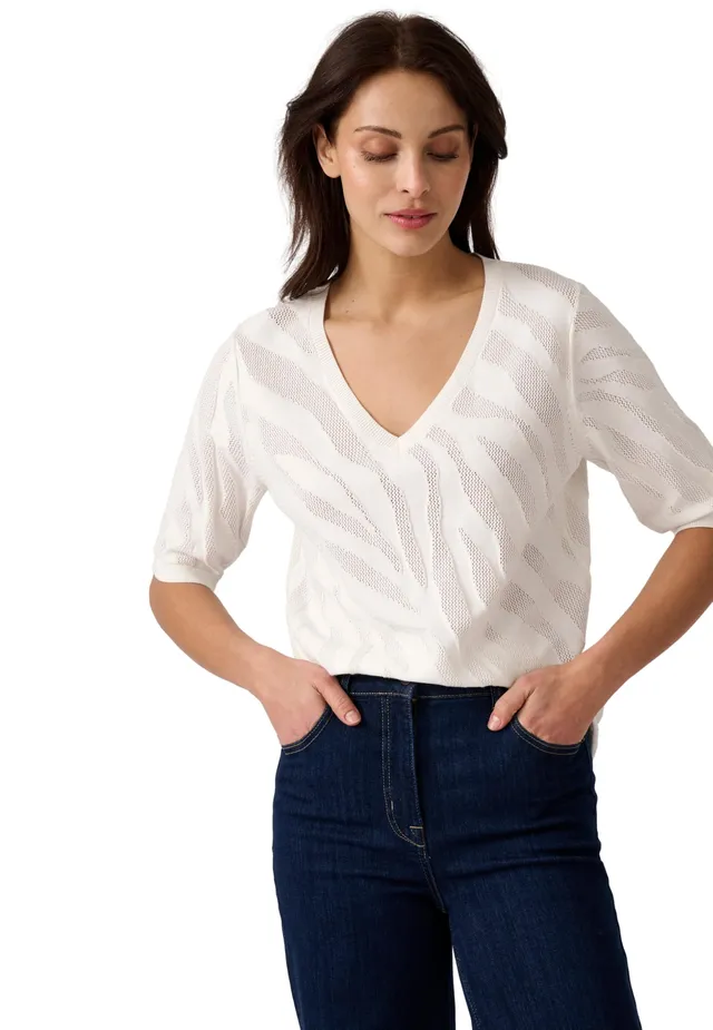 Damart Prêt-à-porter Maglione donna scollo a V bianco 38-44 in cotone