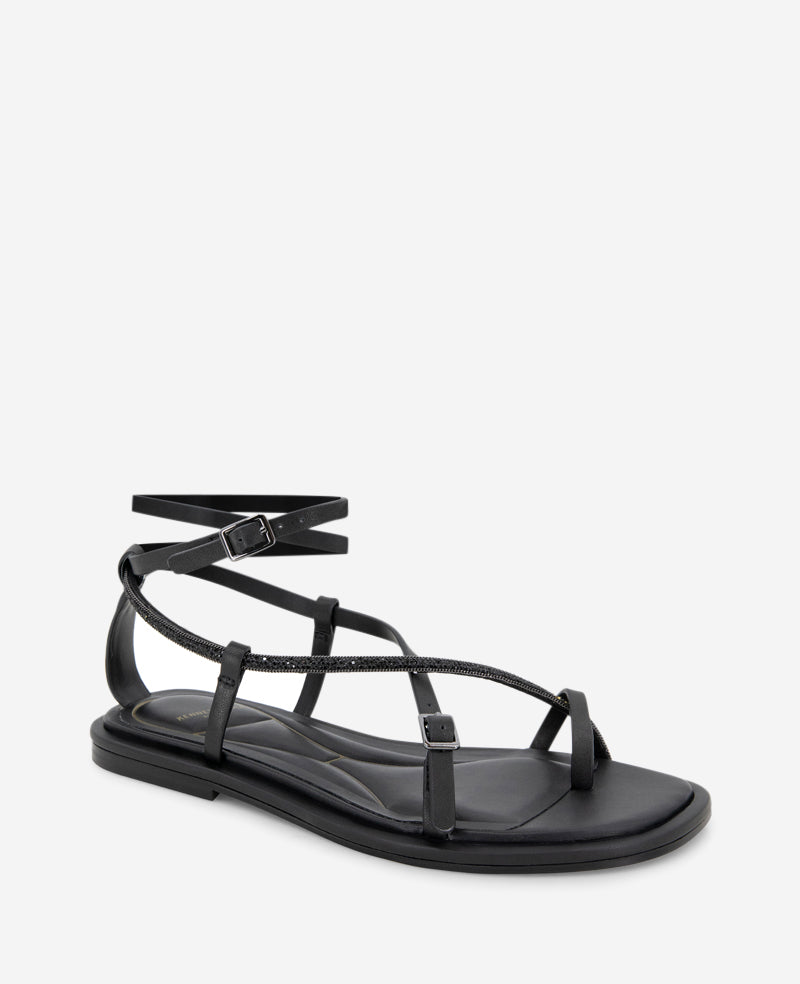 Kenneth Cole Reaction Paros Leather Beaded Sandal sandali neri in pelle