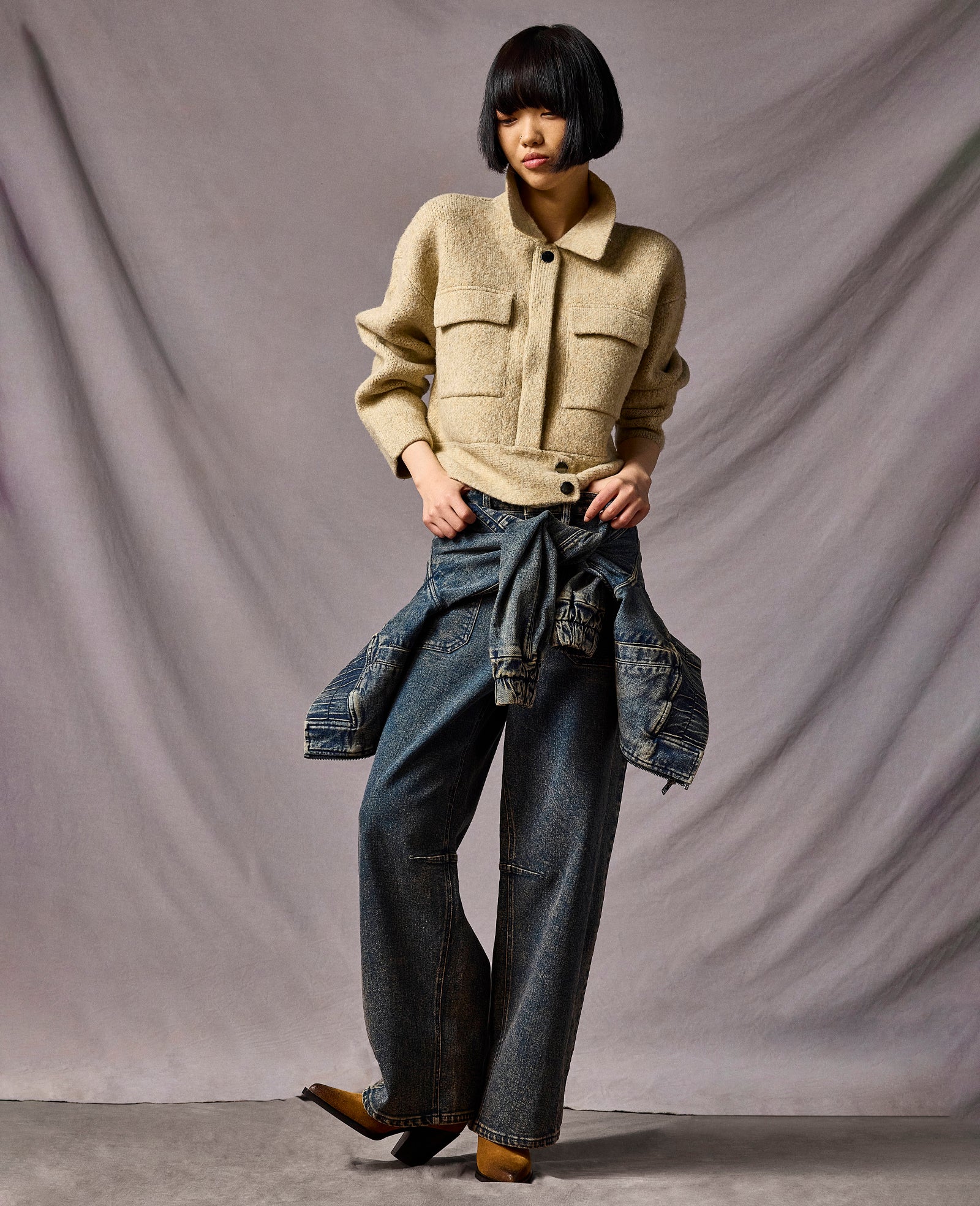 Kenneth Cole Reaction Clothing Long Sleeve Utility Collar Jacket giacca donna Driftwood Heather XS