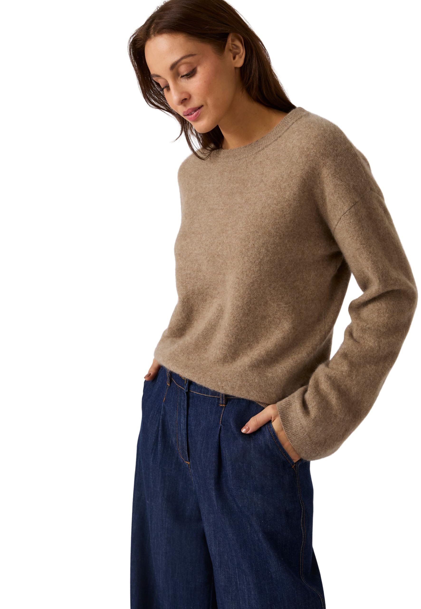 Damart Prêt-à-porter maglione donna lana spazzolata marrone cioccolato 50-52