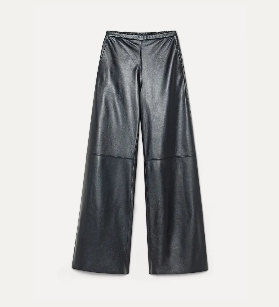 Forte pantaloni in nappa a vita alta petrolio