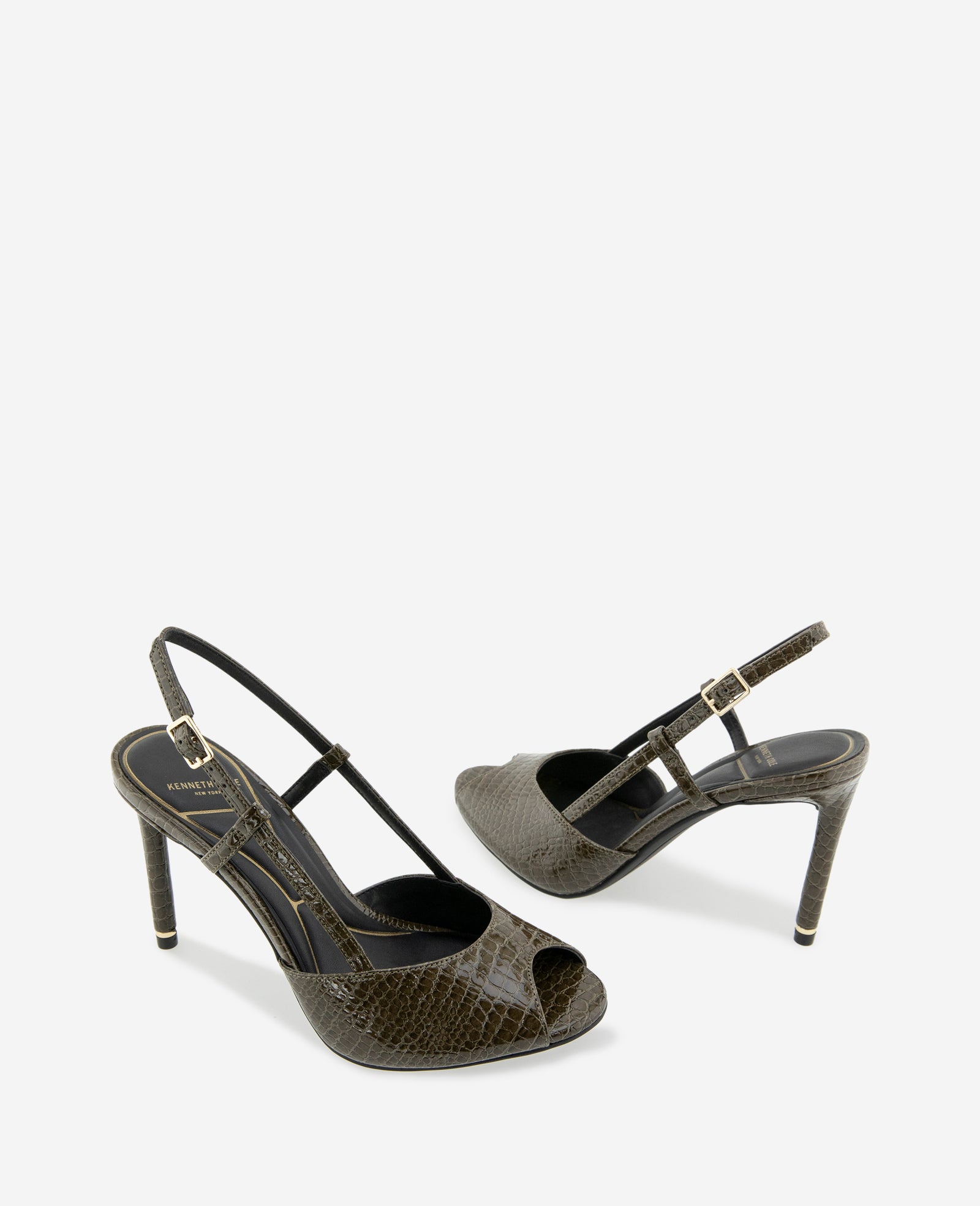 Kenneth Cole Reaction Londyn décolleté slingback olive croco tacco 9,5 cm