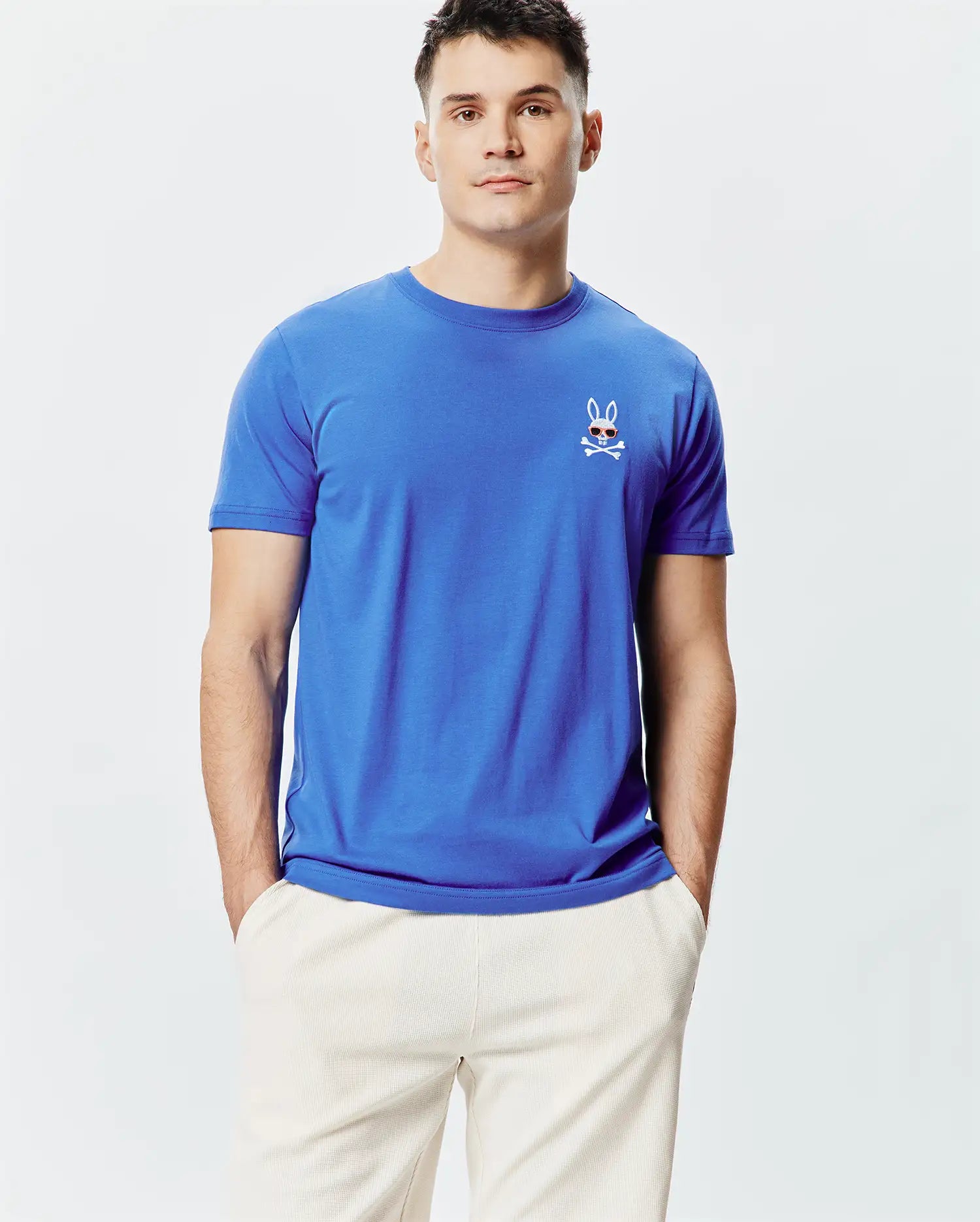 Psycho Bunny Men's Tees Sunny Chest Graphic Tee MT0200278 T-shirt blu ricamata