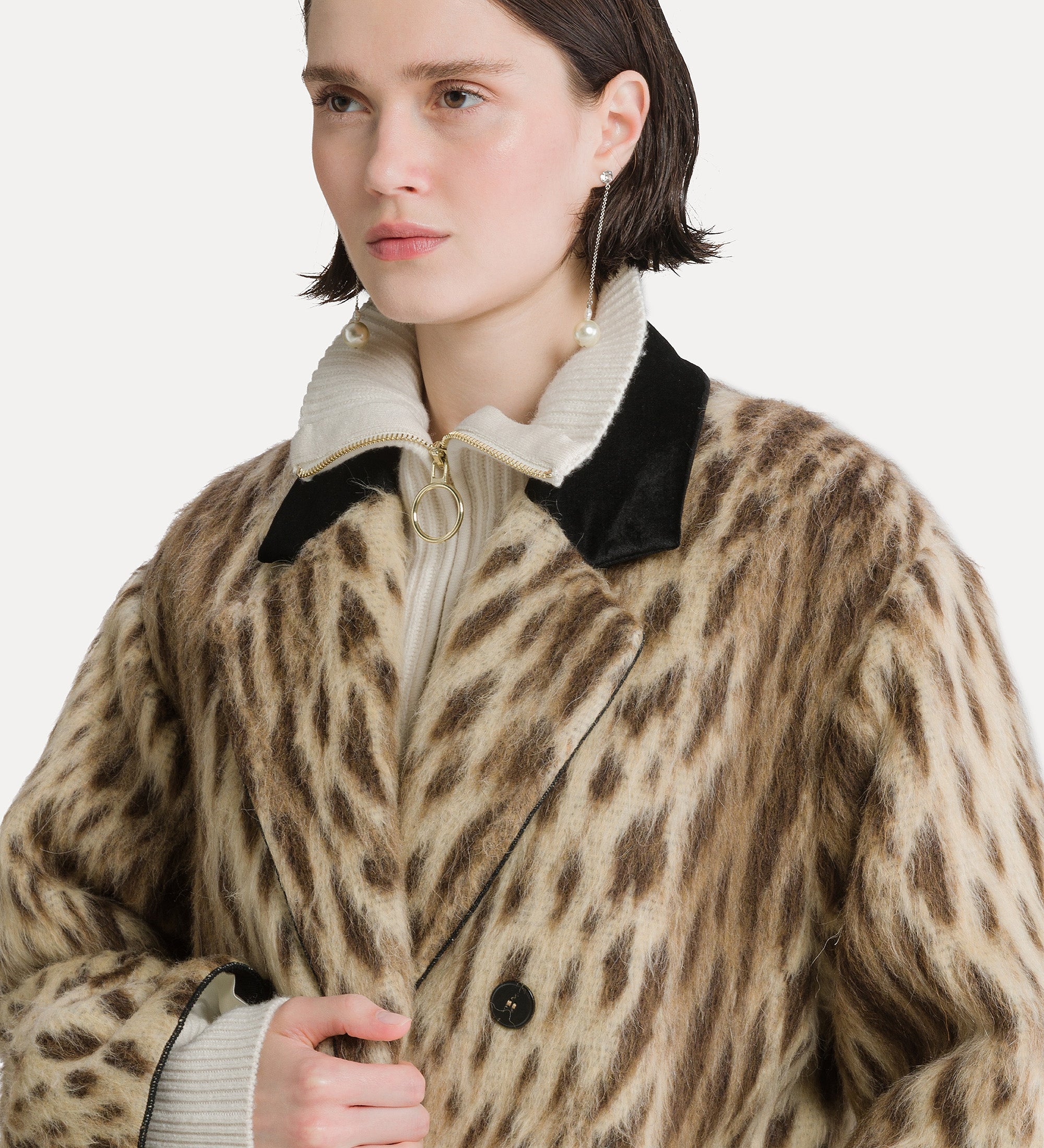Forte capispalla e kimono “royal leopard” virgin wool and alpaca-blend short coat cappotto corto giallo oro