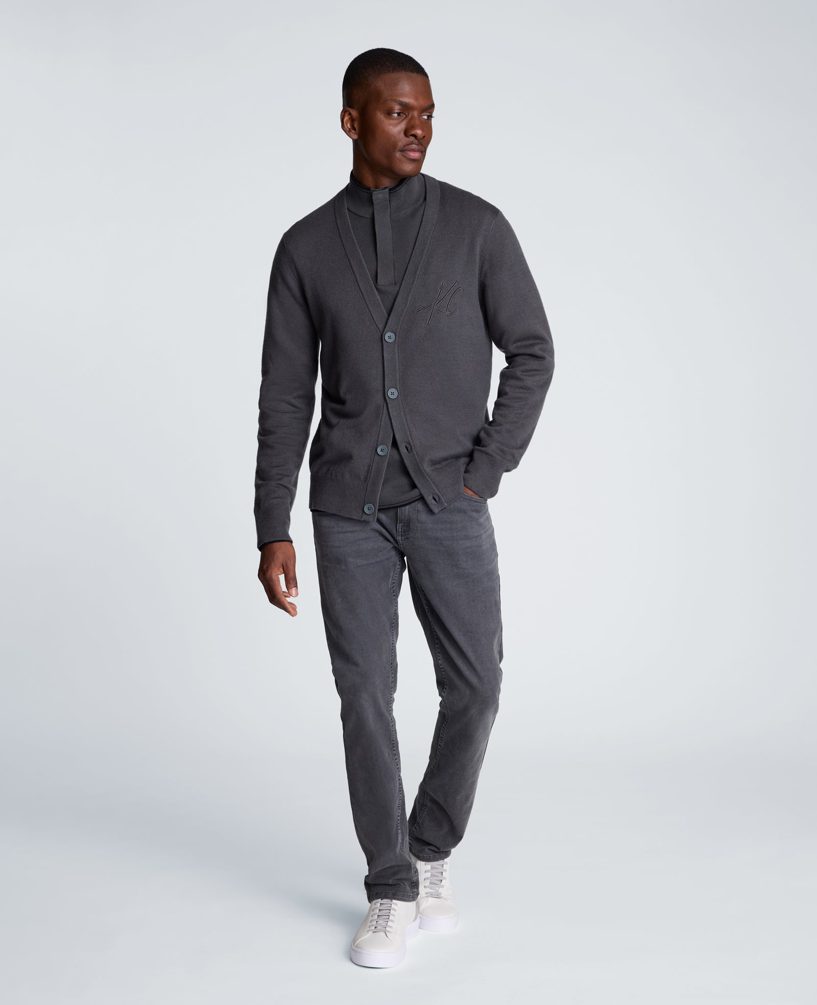 Kenneth Cole Reaction Clothing Logo Cardigan uomo grigio antracite