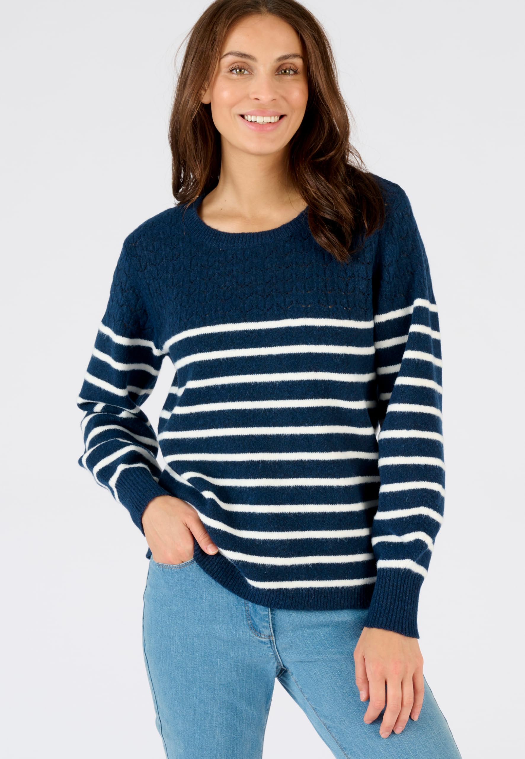 Damart Thermolactyl maglione donna a righe e maglia traforata scollo rotondo