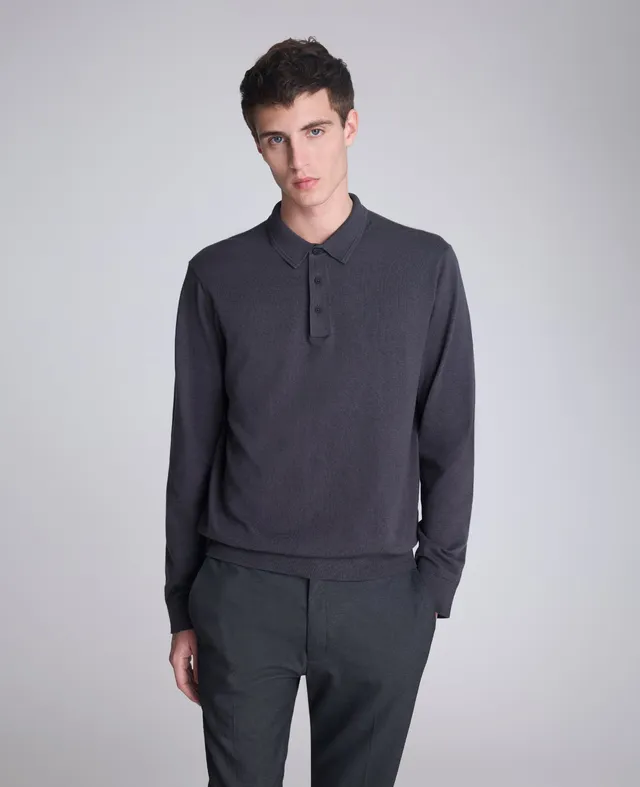 Kenneth Cole Reaction Clothing Long Sleeve Button Sweater Polo polo manica lunga grigio