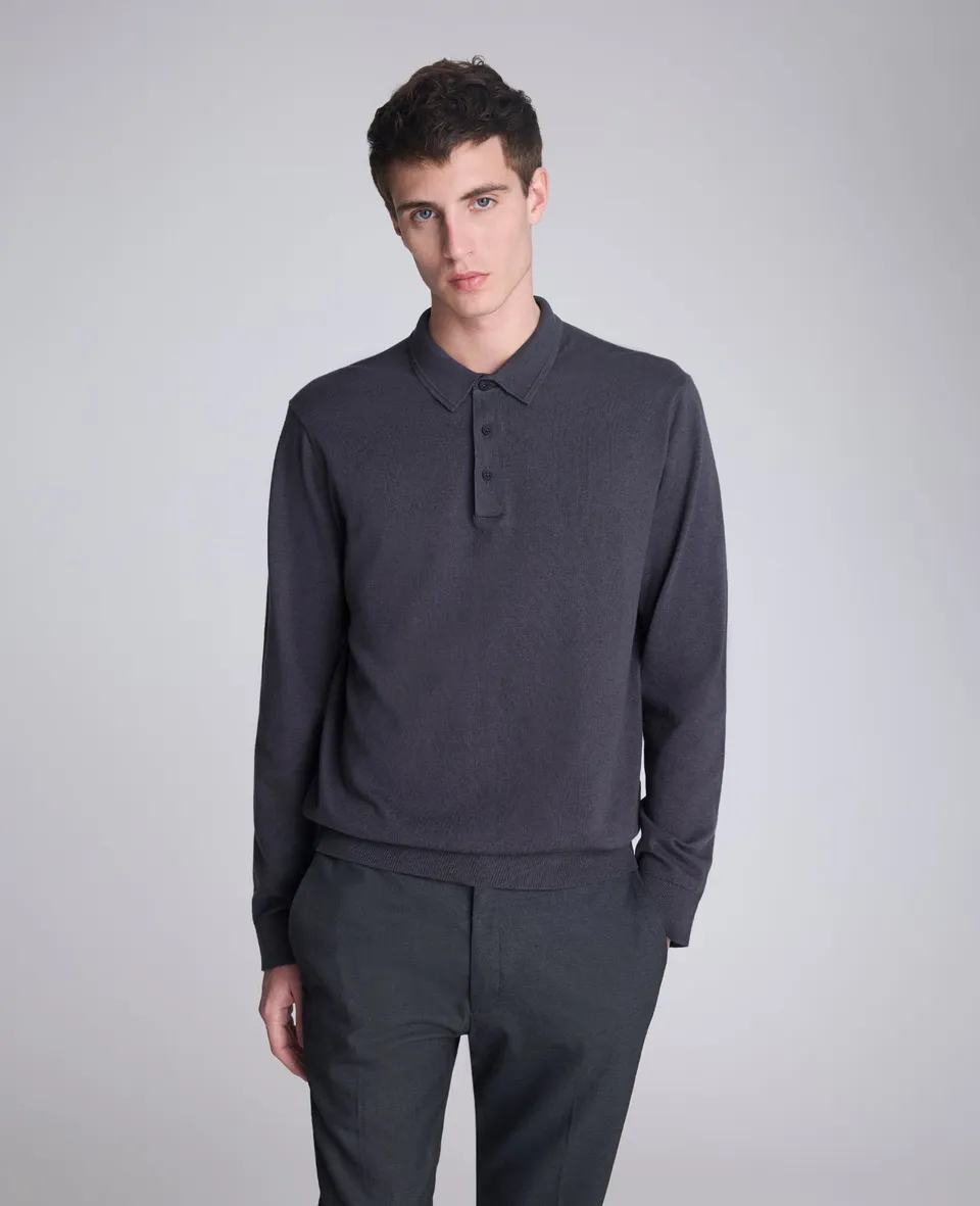 Kenneth Cole Reaction Clothing Long Sleeve Button Sweater Polo polo manica lunga grigio