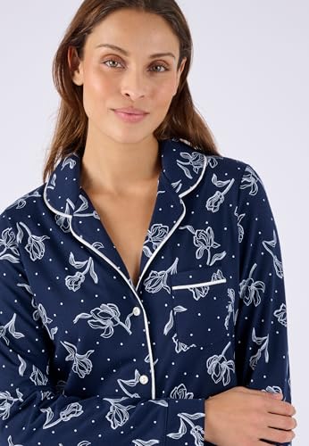 Damart Homewear Camicia da notte termica blu navy fiorita XS