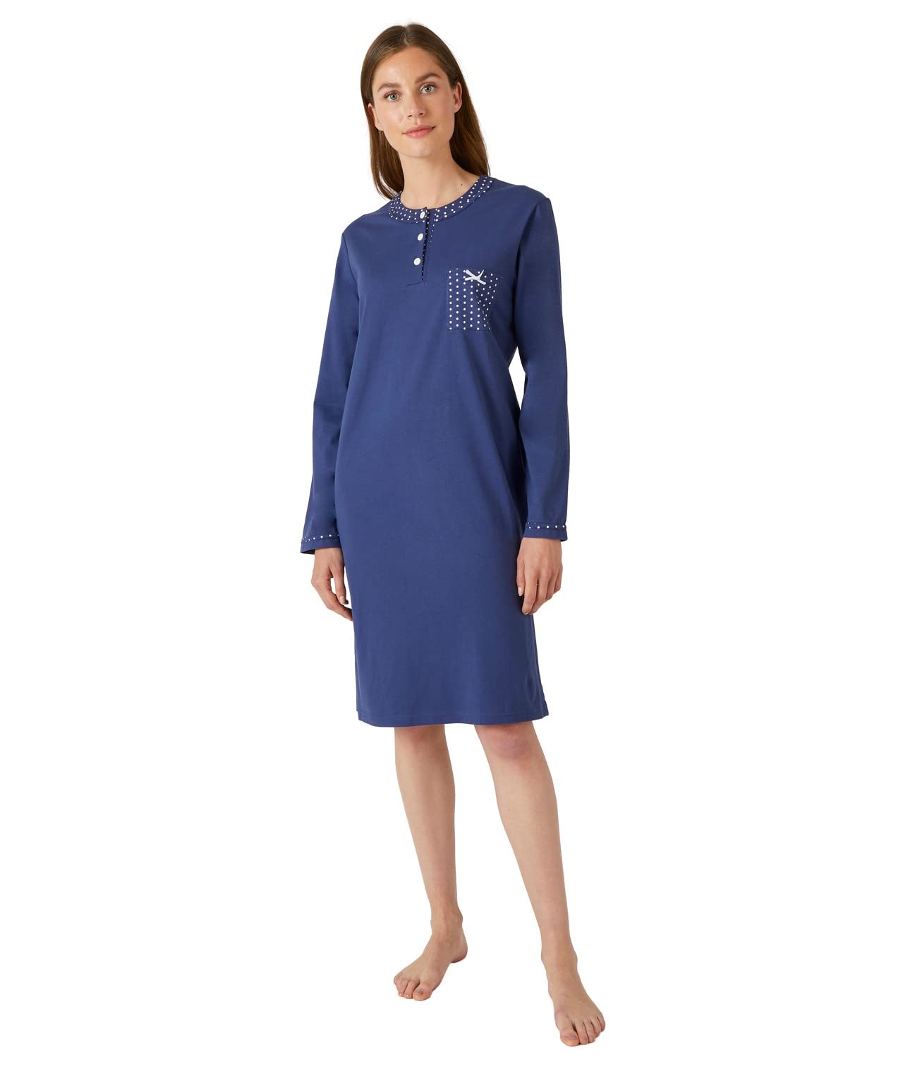 Damart Homewear Camicia da notte maniche lunghe jersey blu notte XS