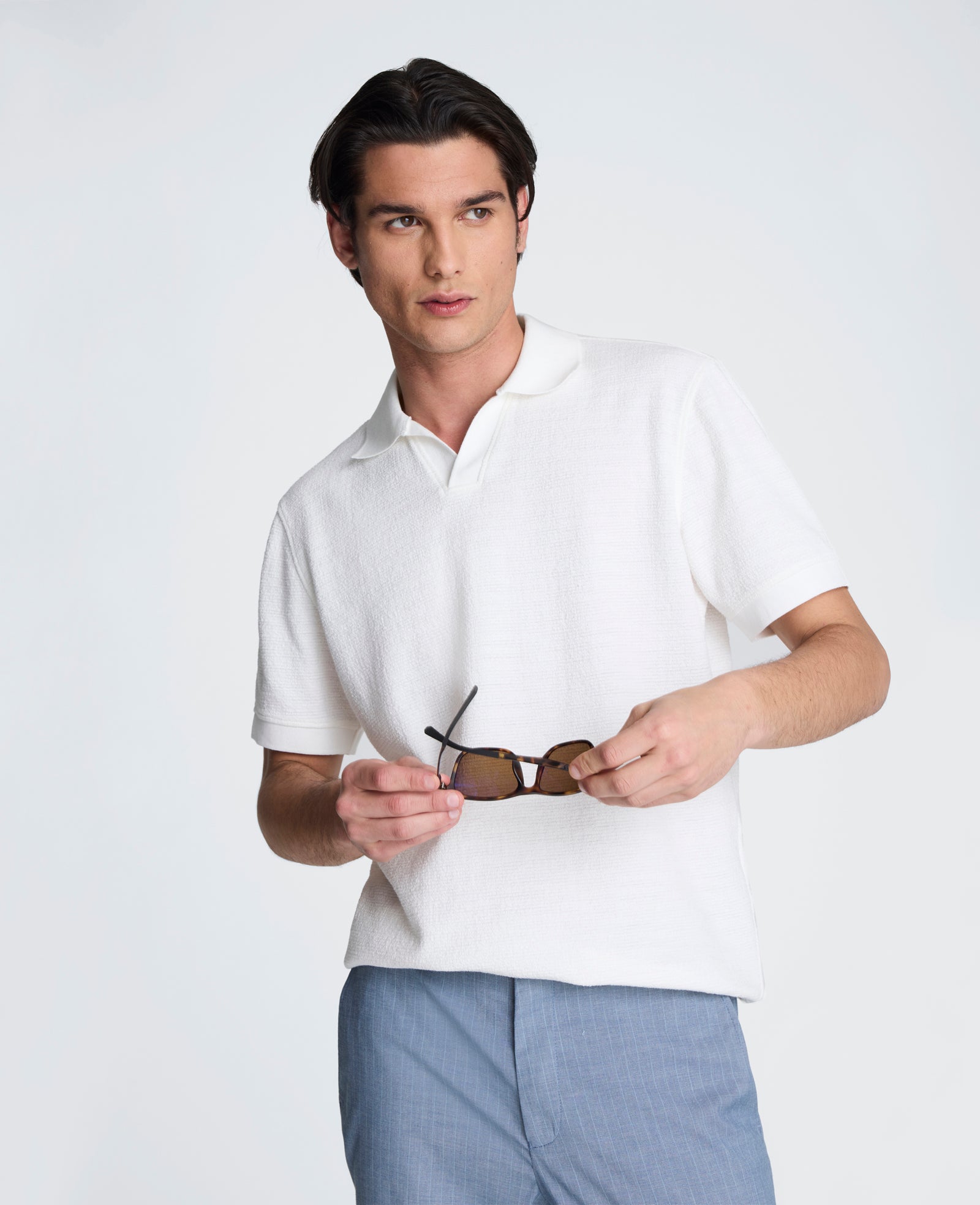 Kenneth Cole Reaction Clothing Short Sleeve Johnny Collar polo bianca