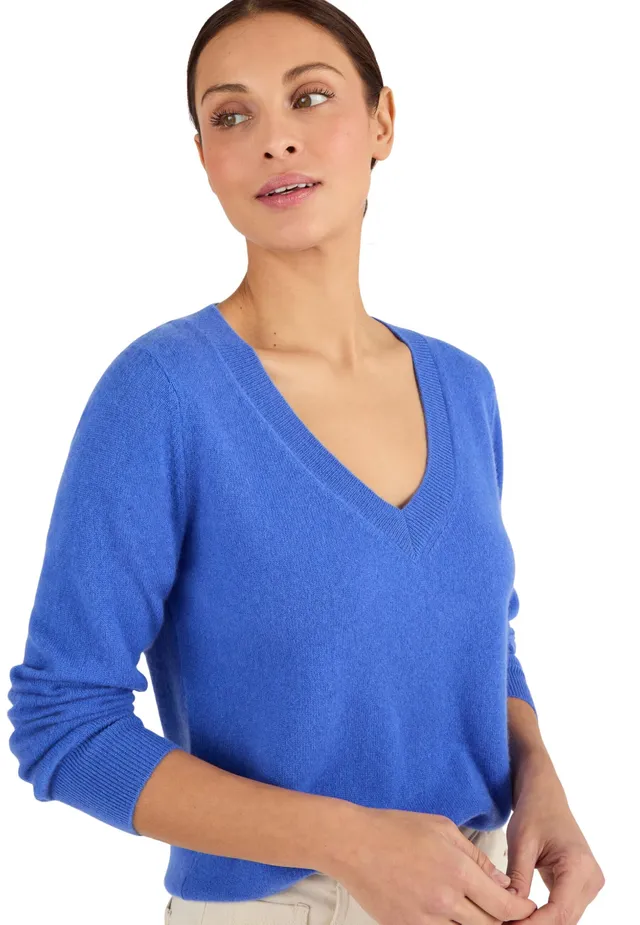 Damart Prêt-à-porter Maglione donna puro cashmere scollo V Blu 38-44