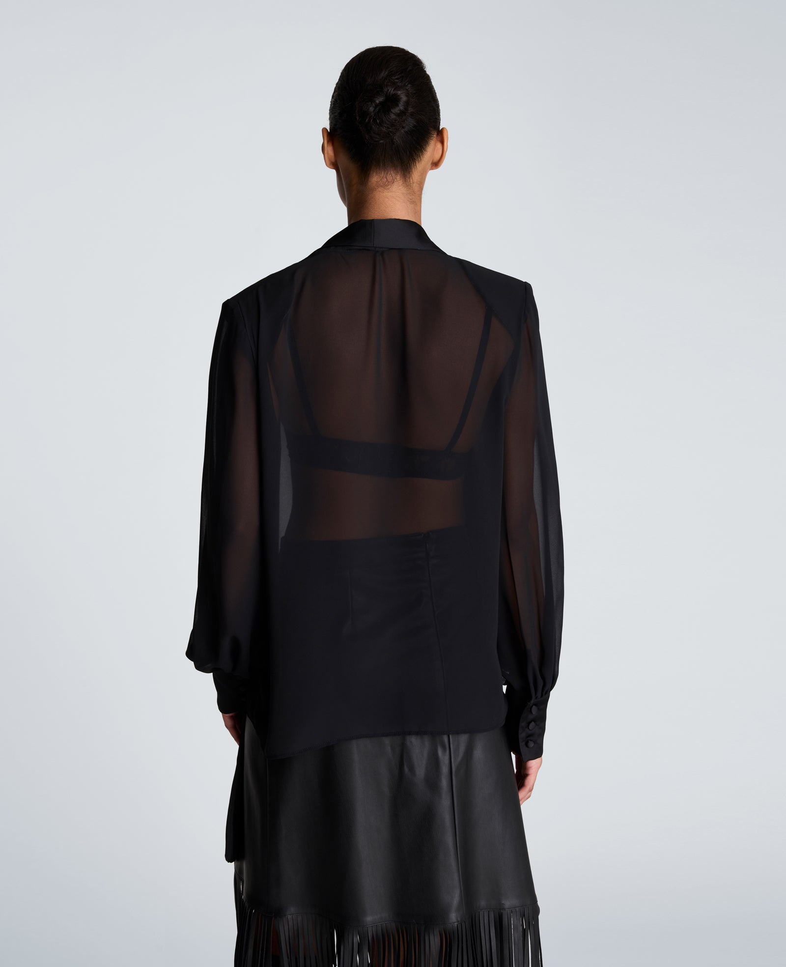 Kenneth Cole Reaction Clothing Tie Neck Blouse camicetta nera XS-XL in chiffon