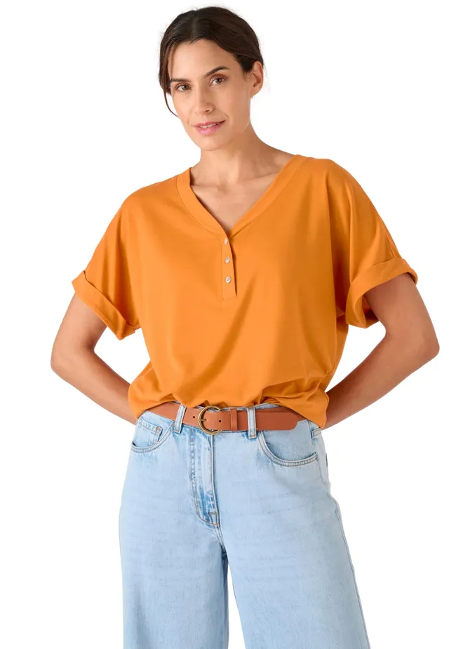 Damart Climatyl top fluido Mesh Jersey donna arancione ocra 50-52 scollo V