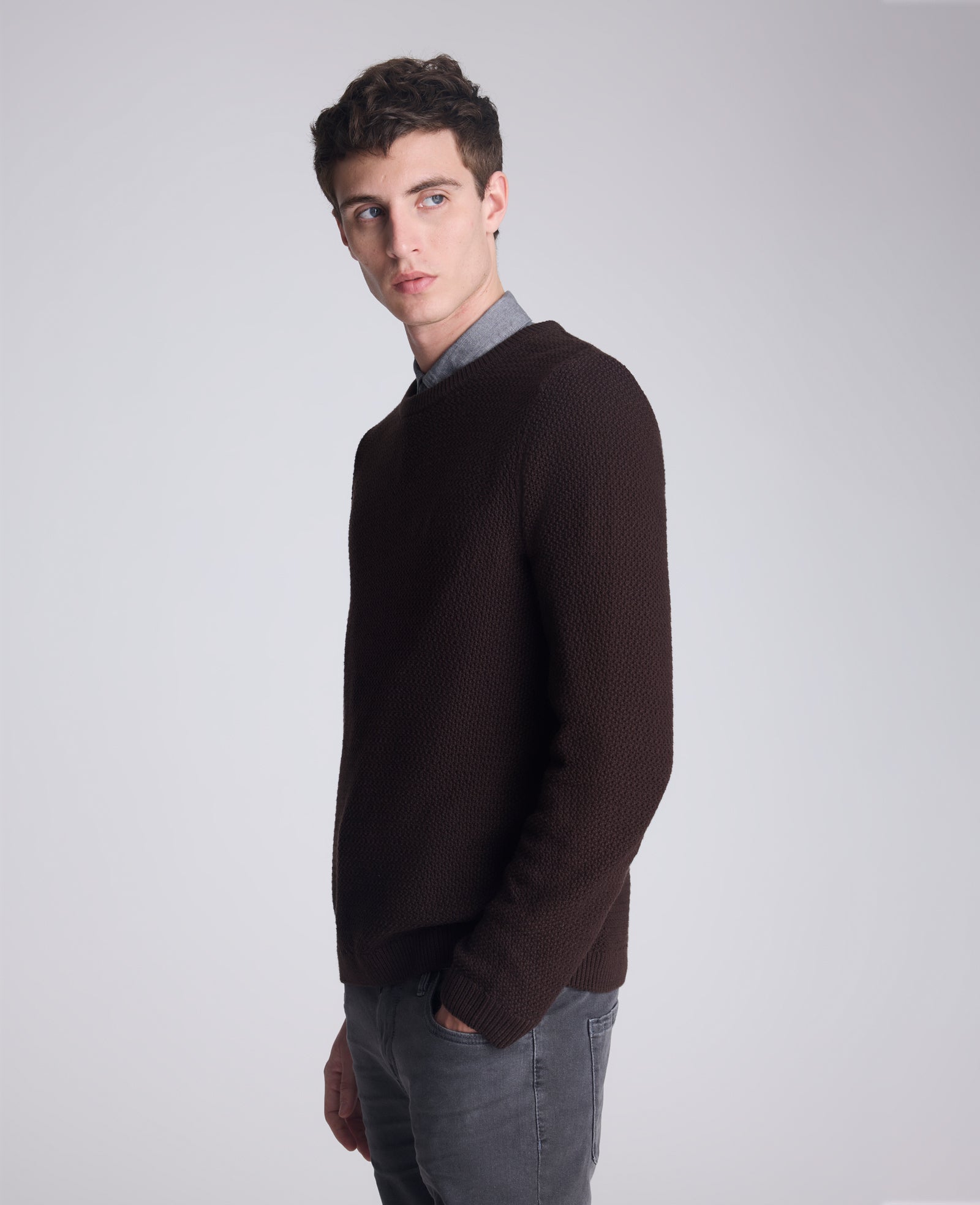 Kenneth Cole Reaction Clothing Popcorn Crew Sweater maglione marrone girocollo