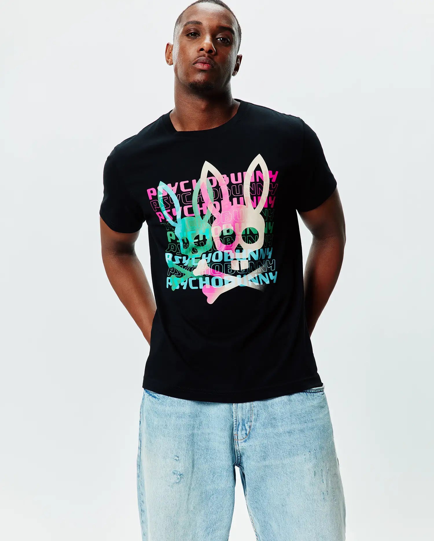 Psycho Bunny Men's Tees Landon Wordmark Tee MT0200309 t-shirt nera regular fit