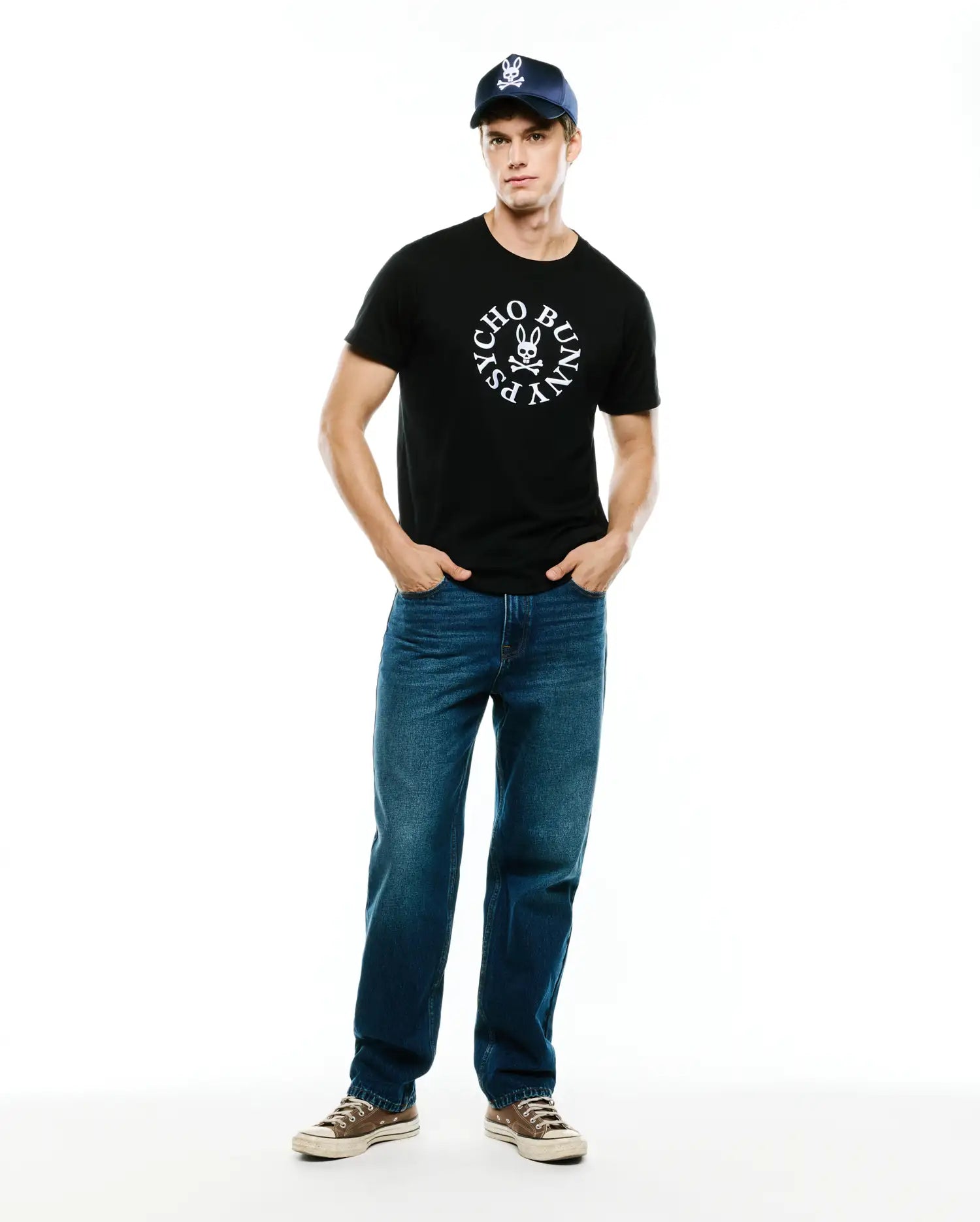 Psycho Bunny Men's Tees Vallance t-shirt nera in cotone Pima