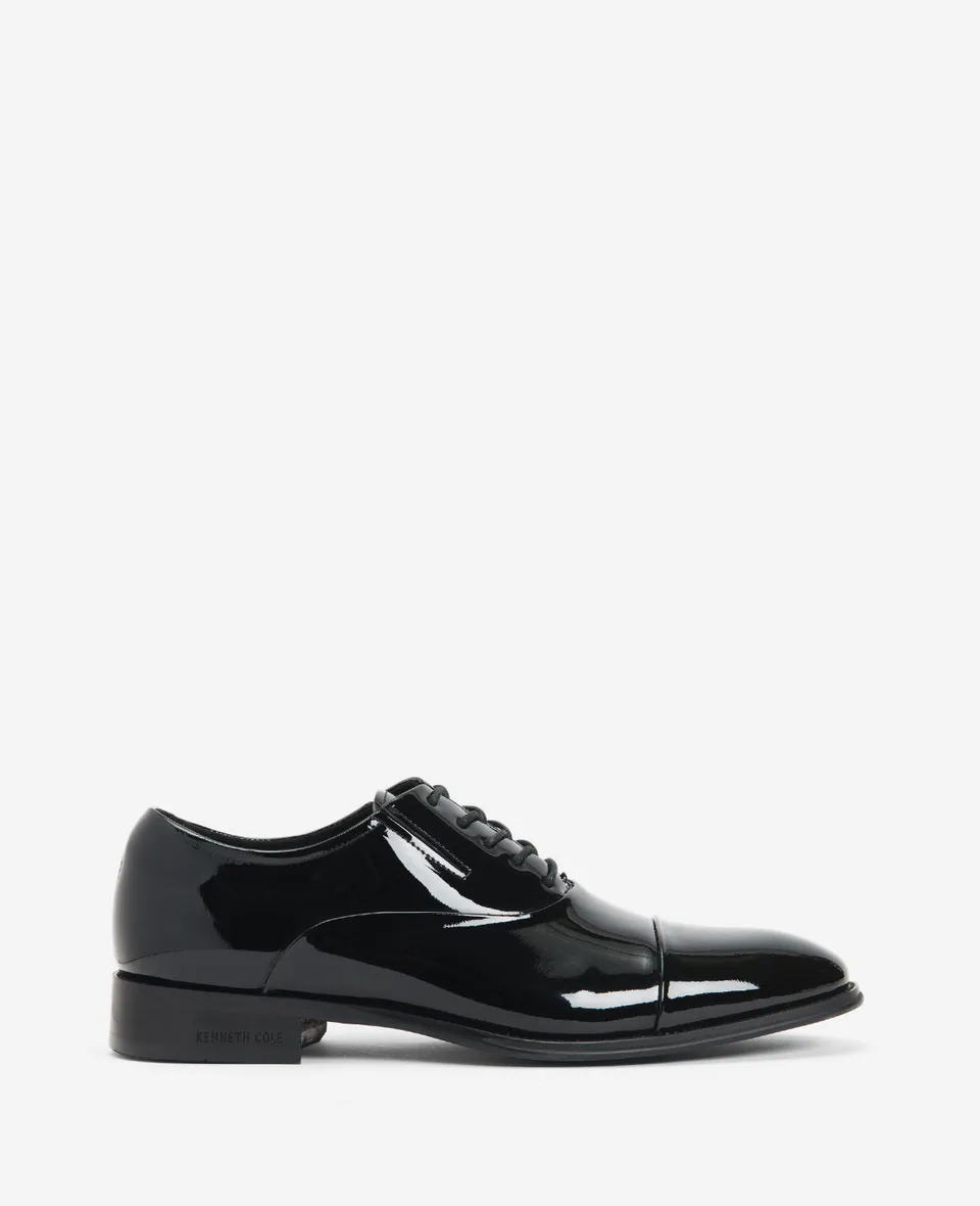 Kenneth Cole Reaction Shoes Tully Patent Leather Cap Toe oxford nere