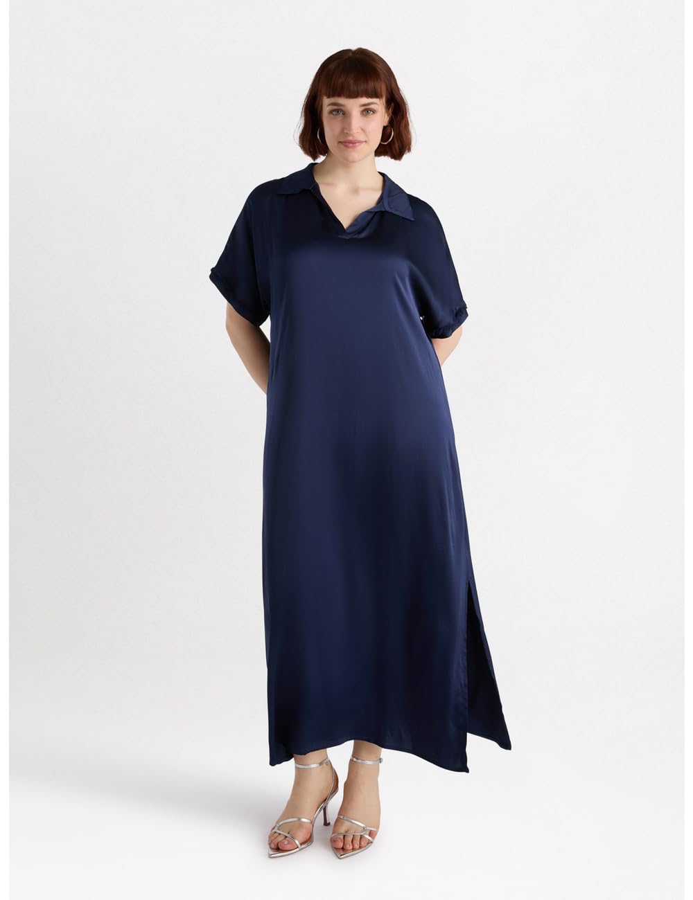 Fiorella Rubino Vestiti Vestito Lungo in Raso Curvy Size XS Plus Blu da sera