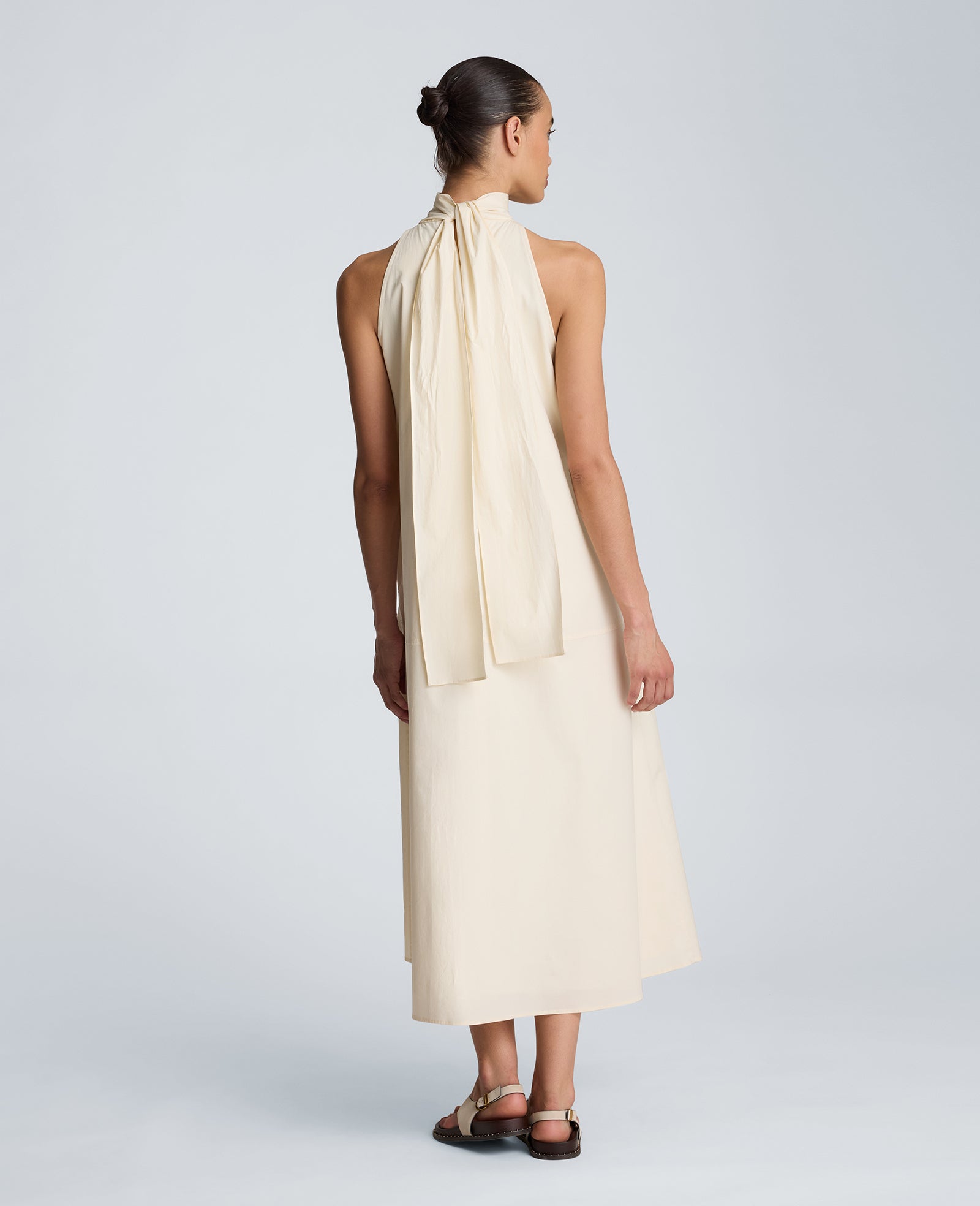Kenneth Cole Reaction Clothing Tie Back Halter Midi Dress abito midi Oyster con scollo all’americana e tasche