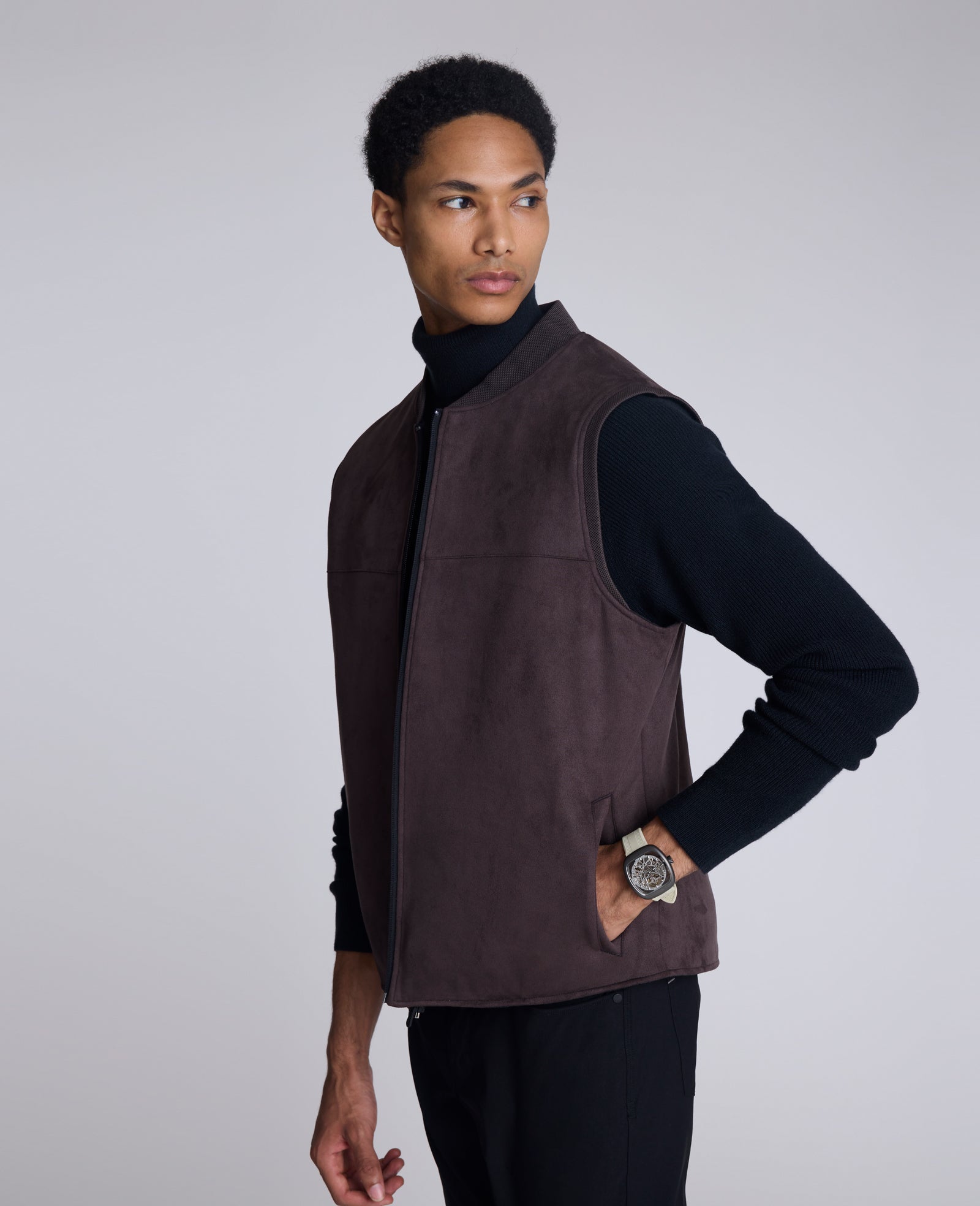 Kenneth Cole Reaction Reversible Vest gilet reversibile nero e marrone idrorepellente