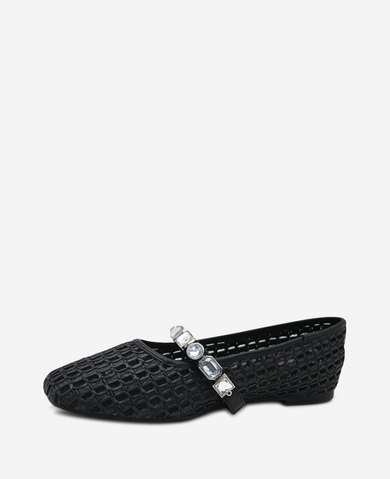 Kenneth Cole Reaction Shoes Zeta Raffia Jewel Mary Jane Flat ballerine nere in rafia 5 con cinturino gioiello