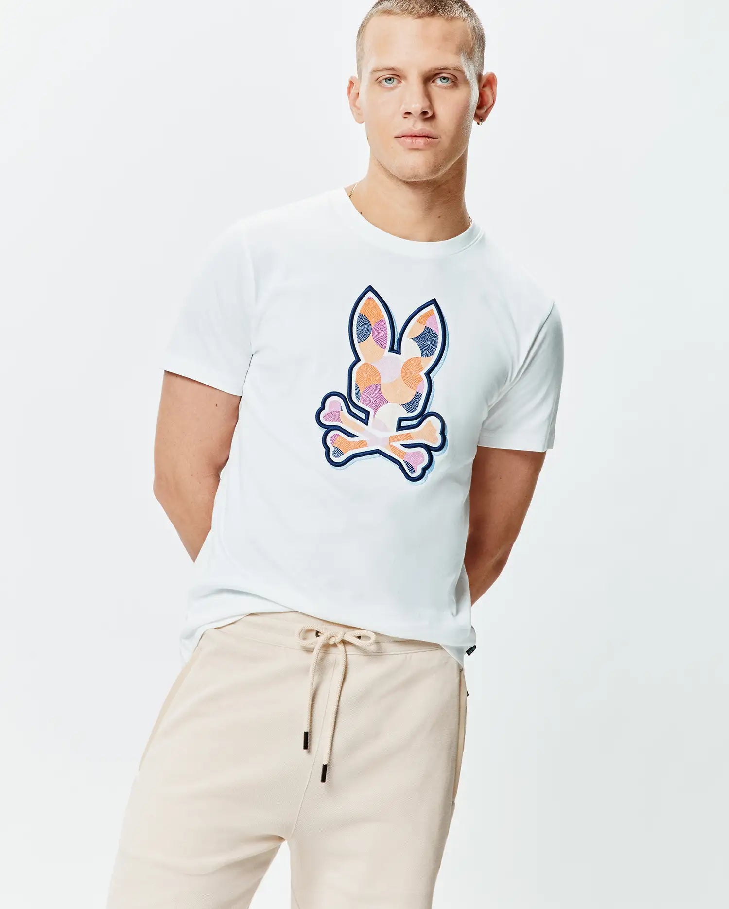 Psycho Bunny Men's Tees Ethan Graphic Tee t-shirt bianca cotone Pima