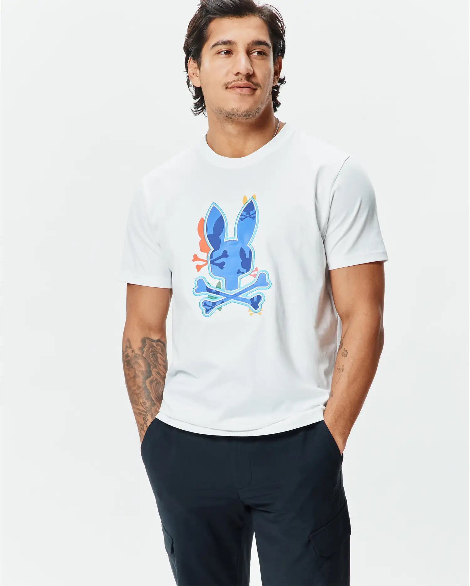 Psycho Bunny Men's Tees Tanner Bunny Graphic Tee maglietta bianca