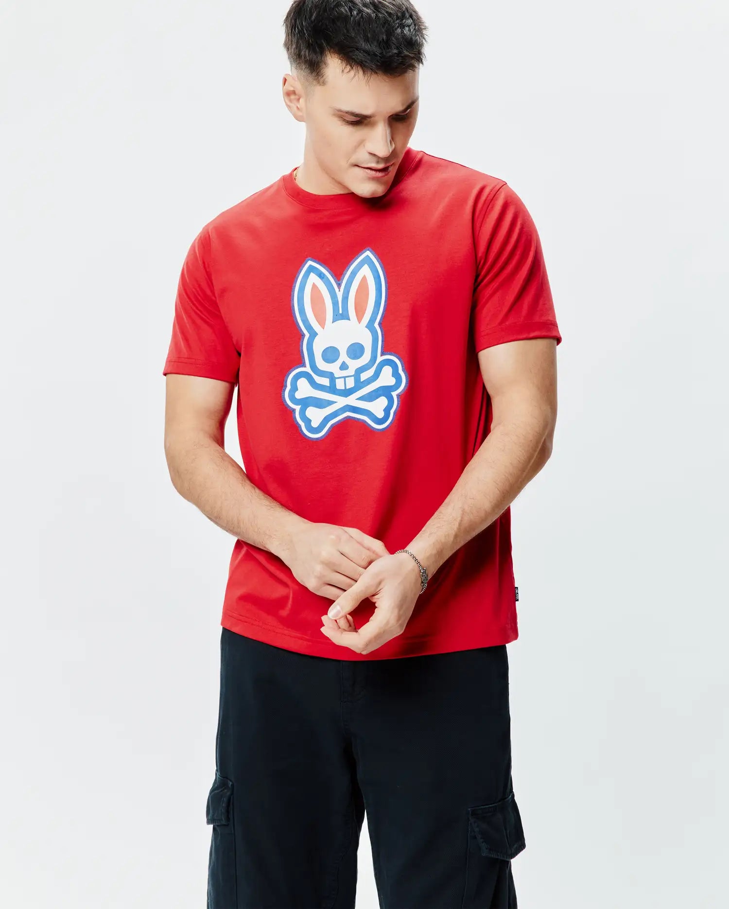 Psycho Bunny Men's Tees John Graphic T-shirt rossa in cotone Pima