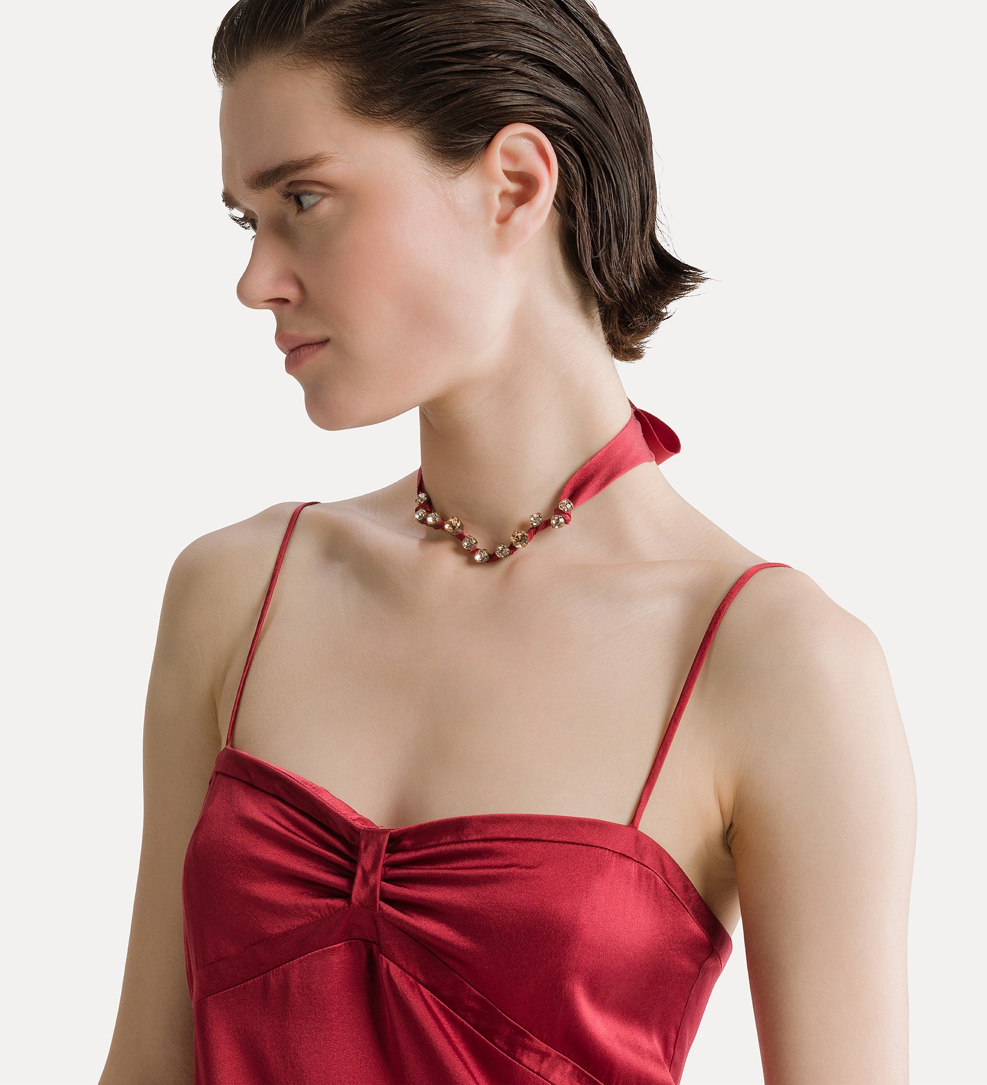 Forte abiti spaghetti strap dress abito pomegranate in seta stretch