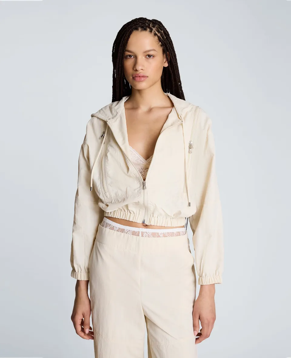 Kenneth Cole Reaction Clothing Zip Shoulder Hoodie felpa con zip Oyster