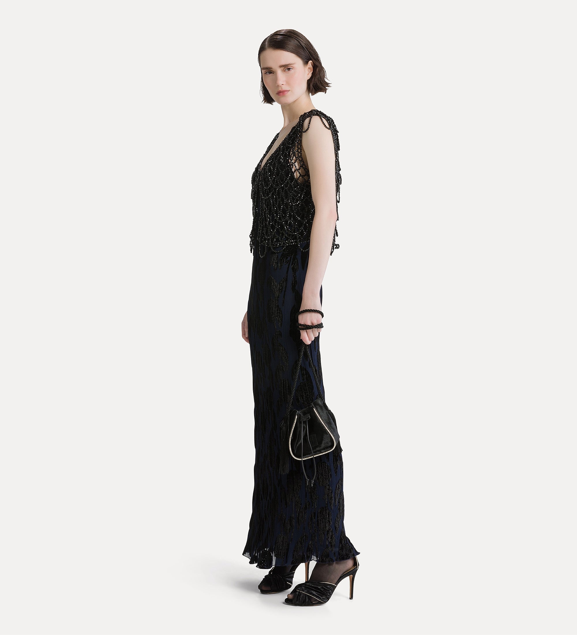 Forte abiti Roses abito slip lungo in velluto nero