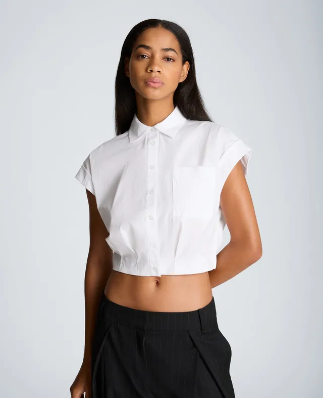 Kenneth Cole Reaction Cropped Short Sleeve Shirt camicia bianca popeline