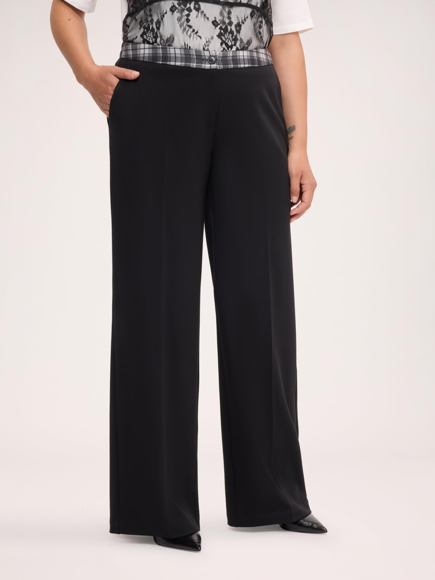 Fiorella Rubino Pantaloni Pantaloni Wide Leg con Banda Check pantaloni 58 Plus