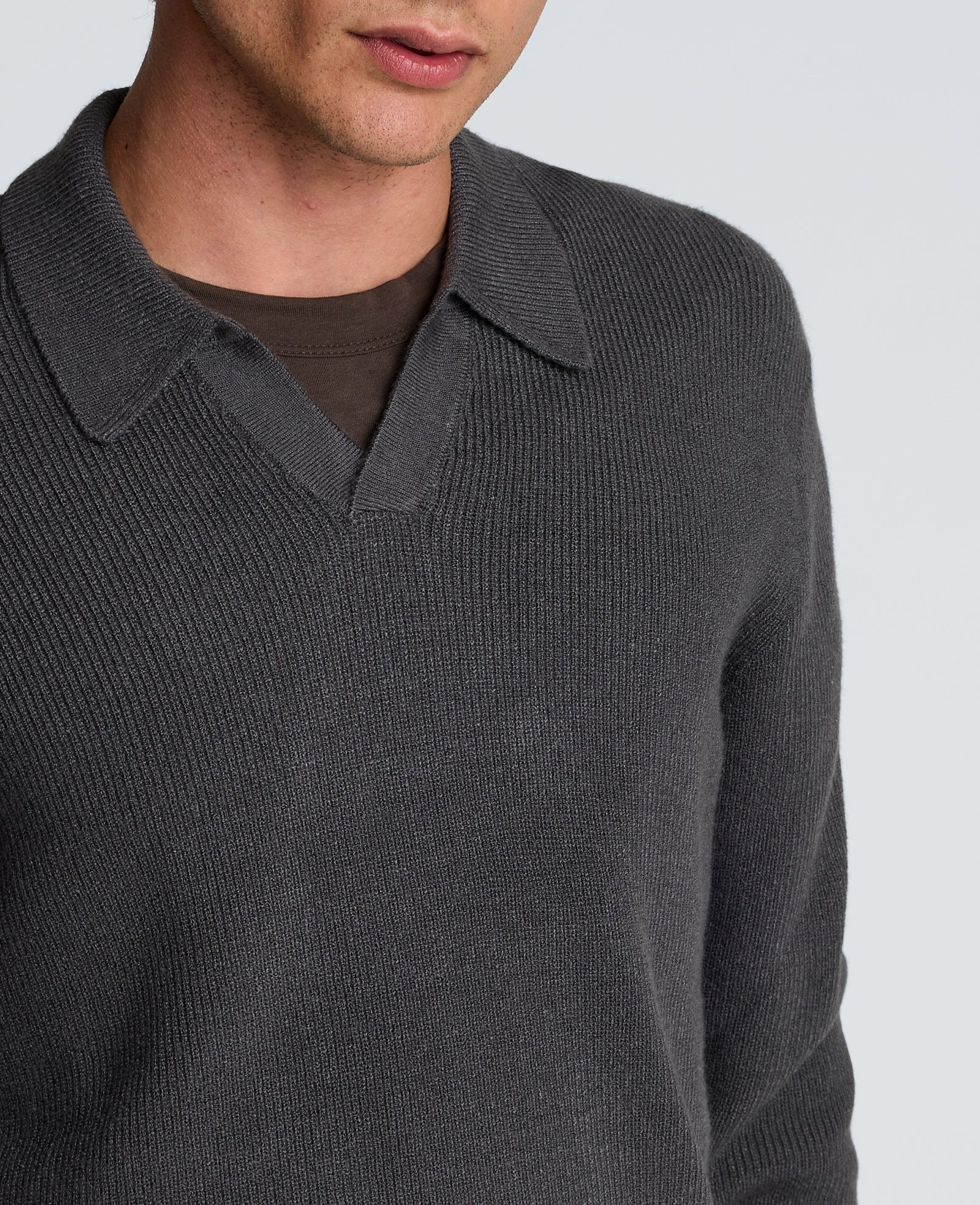 Kenneth Cole Reaction Long Sleeve Johnny Collar Polo polo manica lunga grigio carbone S-XXL