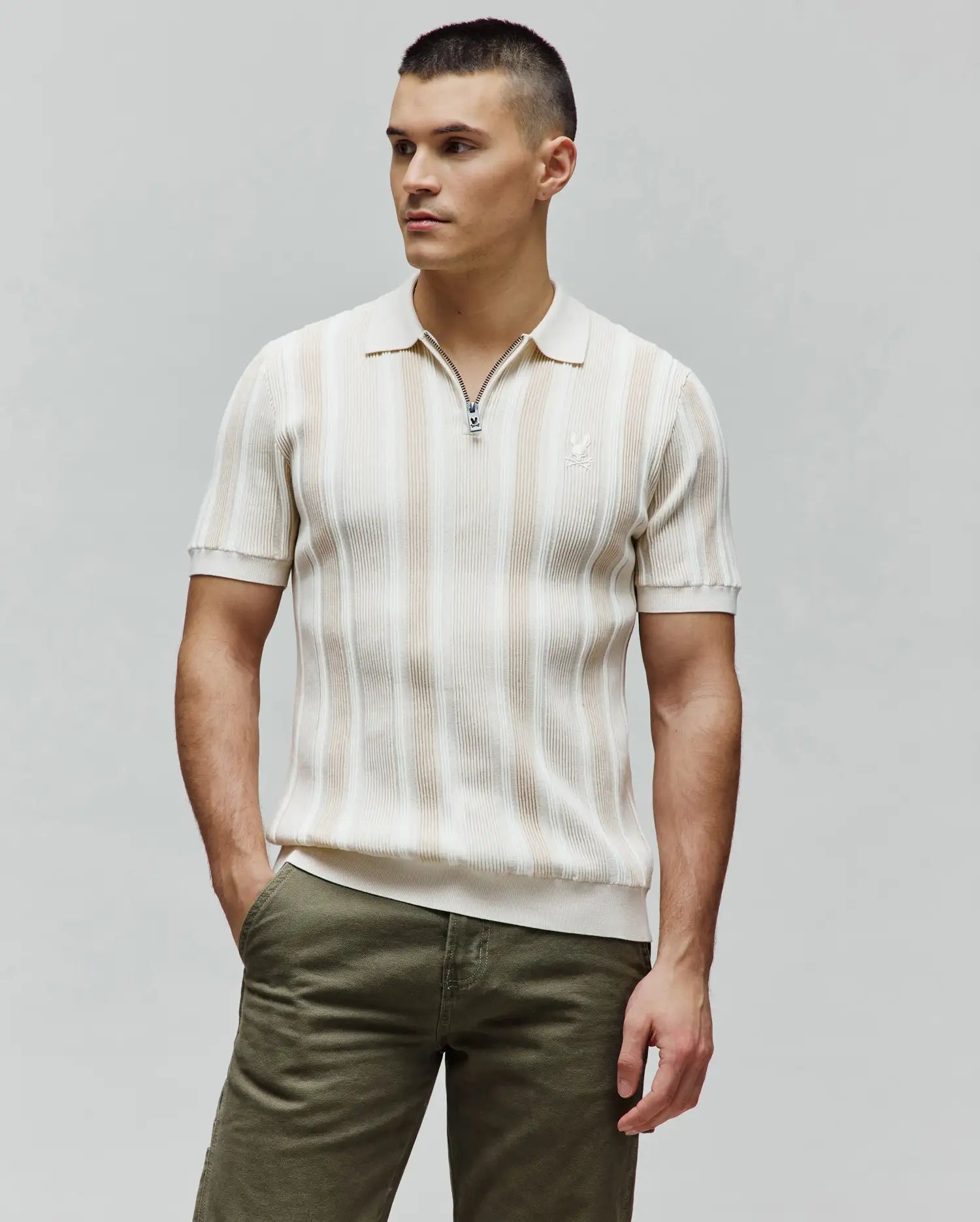 Psycho Bunny Men's Polos Cliff Knit Zip Polo MT0100210 polo uomo beige
