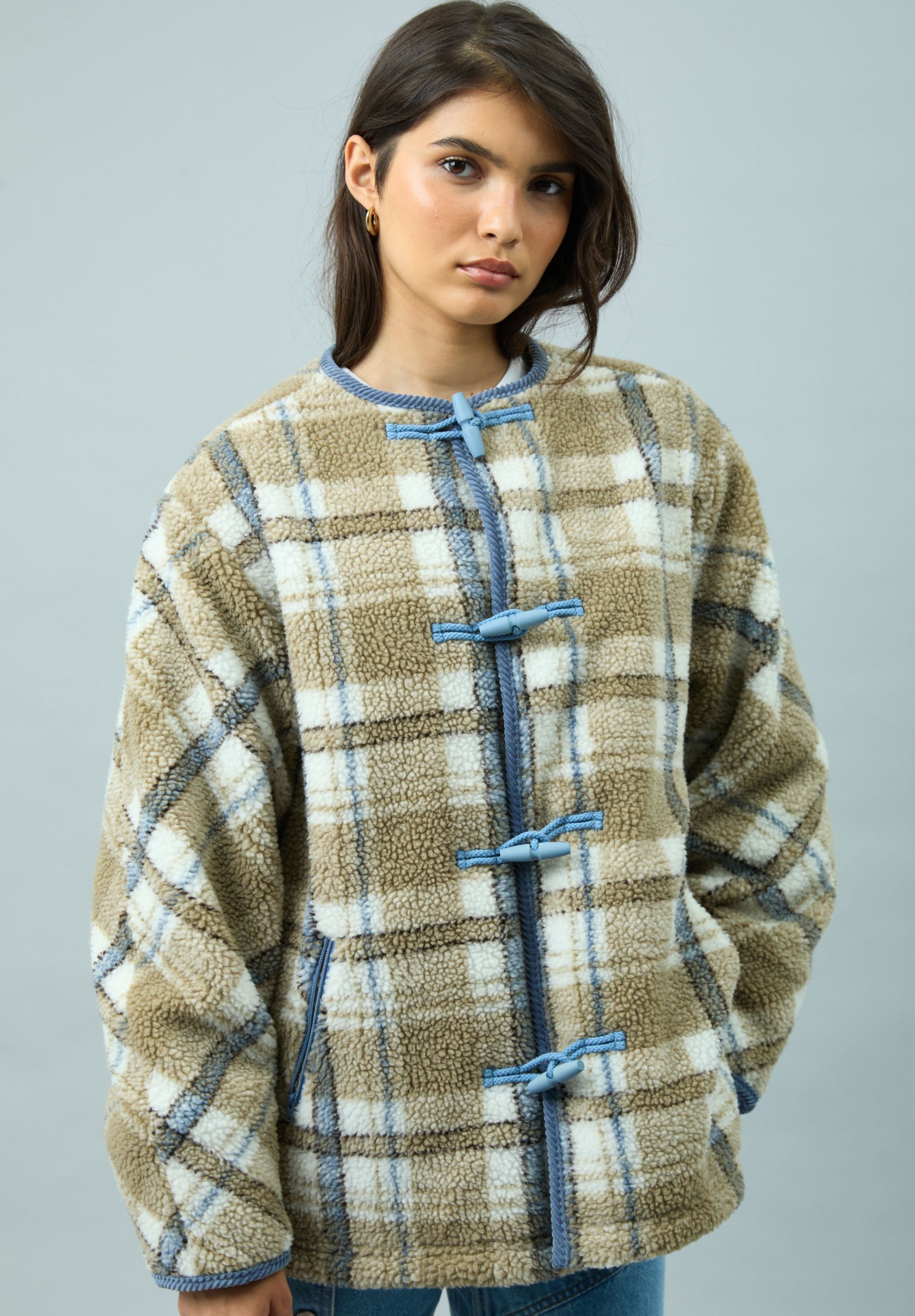 House Of Sunny Women's Jackets TEDDY FLEECE SCARF JACKET giacca teddy a quadri