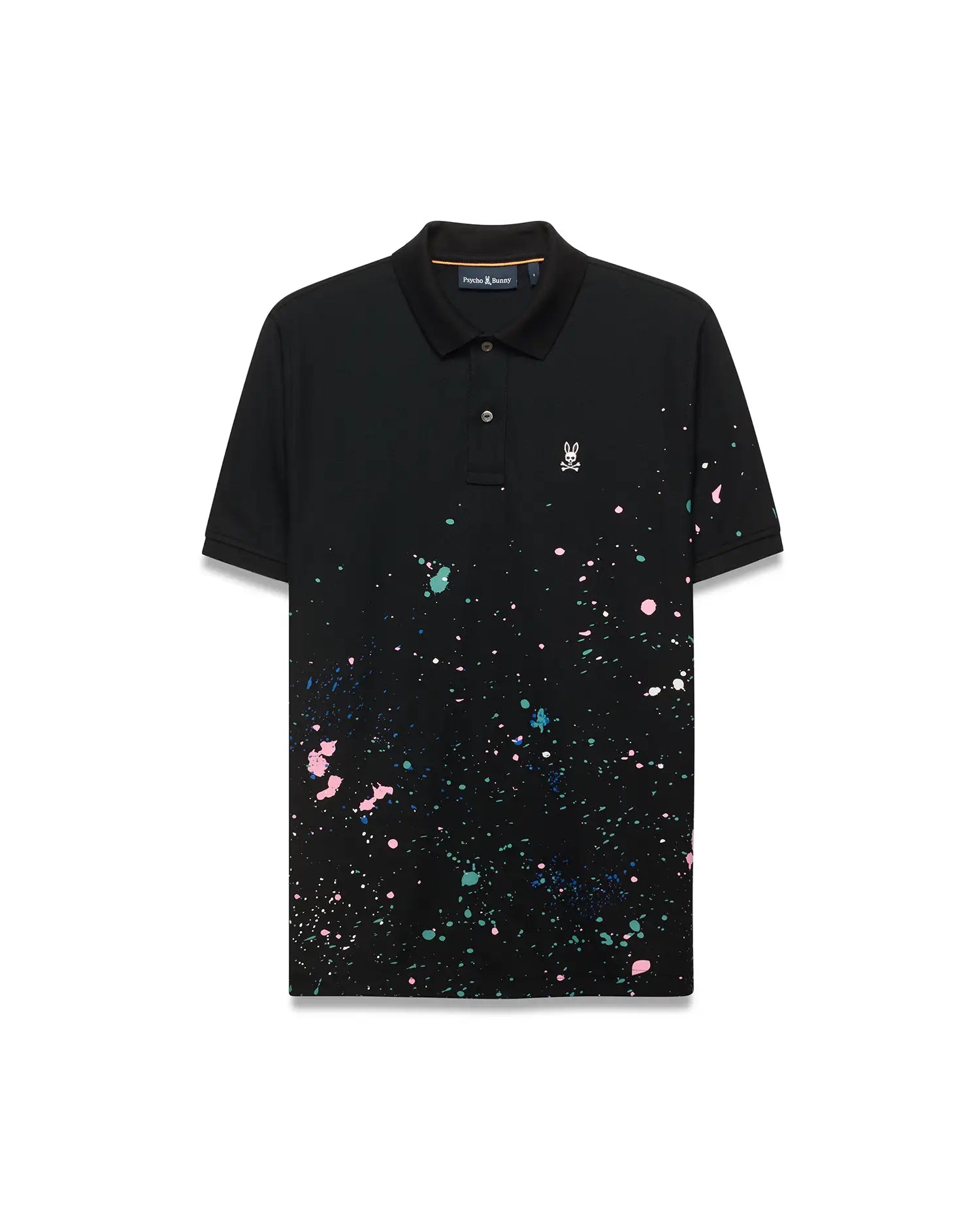 Psycho Bunny Men's Polos Malcolm Splatter Polo polo nera in cotone Pima