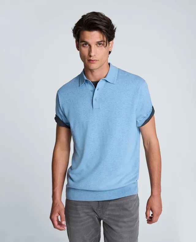 Kenneth Cole Reaction Clothing Short Sleeve Sweater Polo polo azzurra manica corta