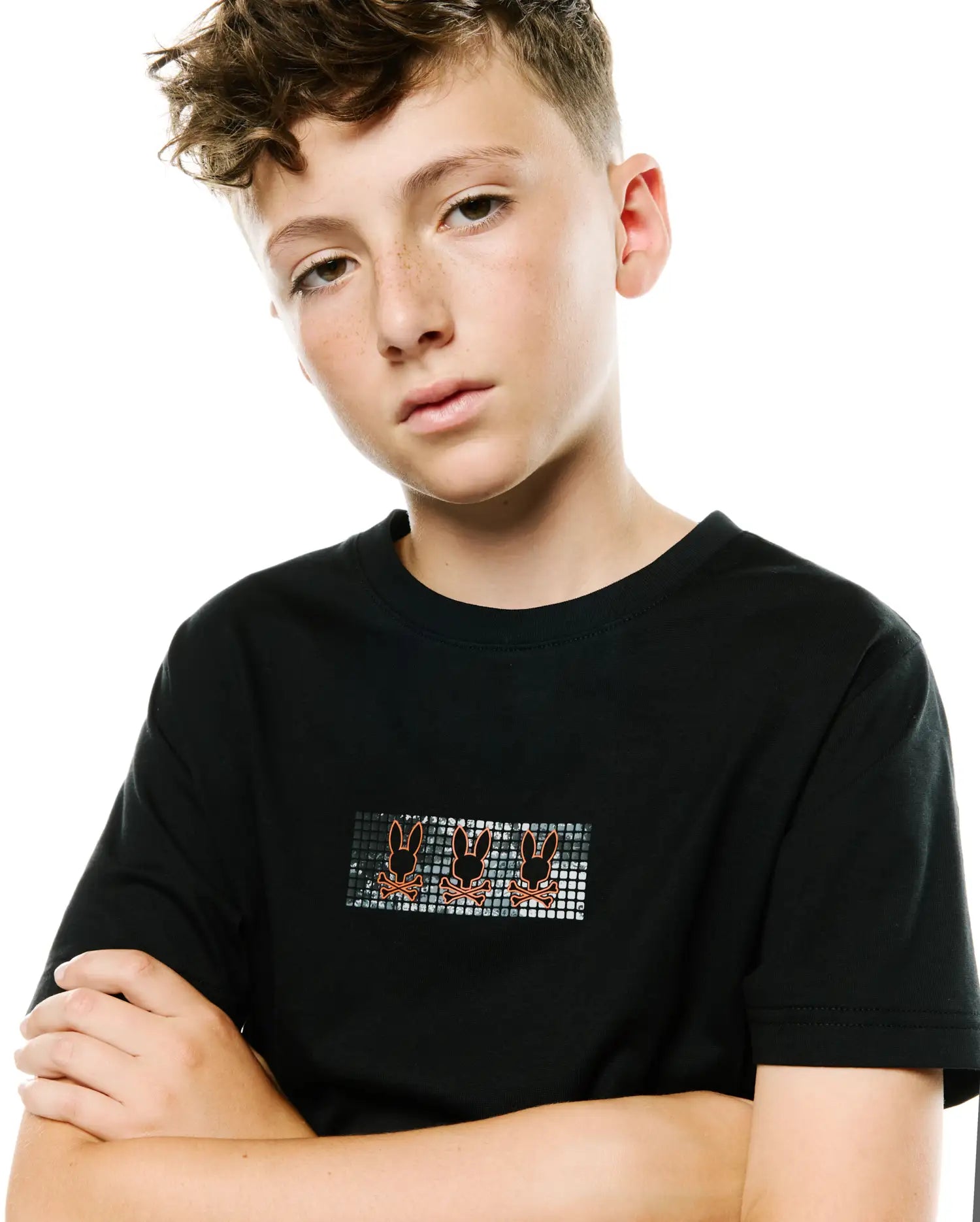 Psycho Bunny Kids Tees KIDS' ALFIE BACK GRAPHIC TEE KT0200277 T-shirt nera in cotone