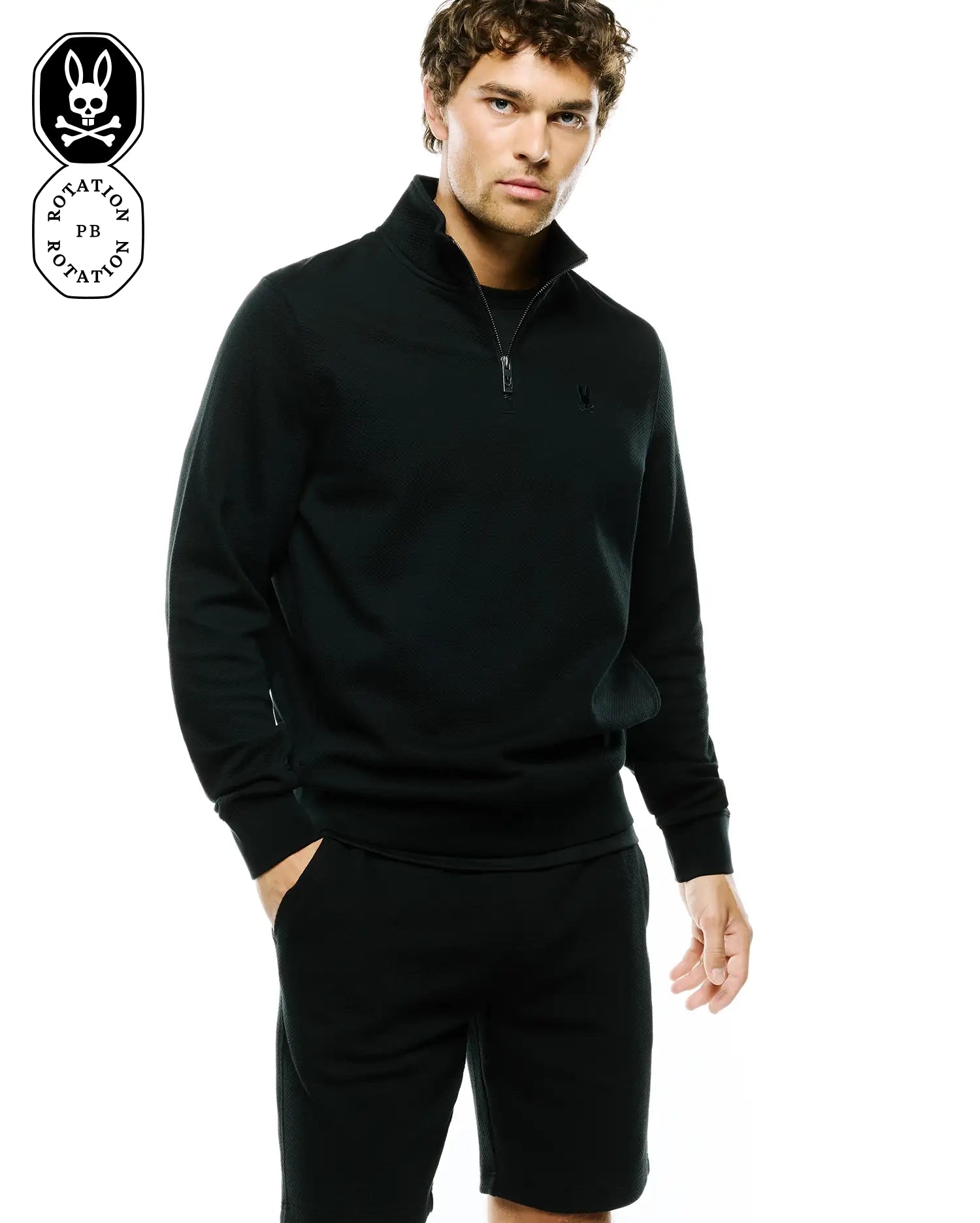Psycho Bunny Men's Sweatshirts & Hoodies Marc Quarter-Zip Sweatshirt MT0500245 felpa nera
