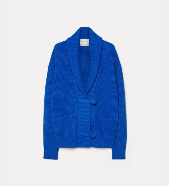 Forte maglieria cardigan in lana e cashmere lapislazzuli