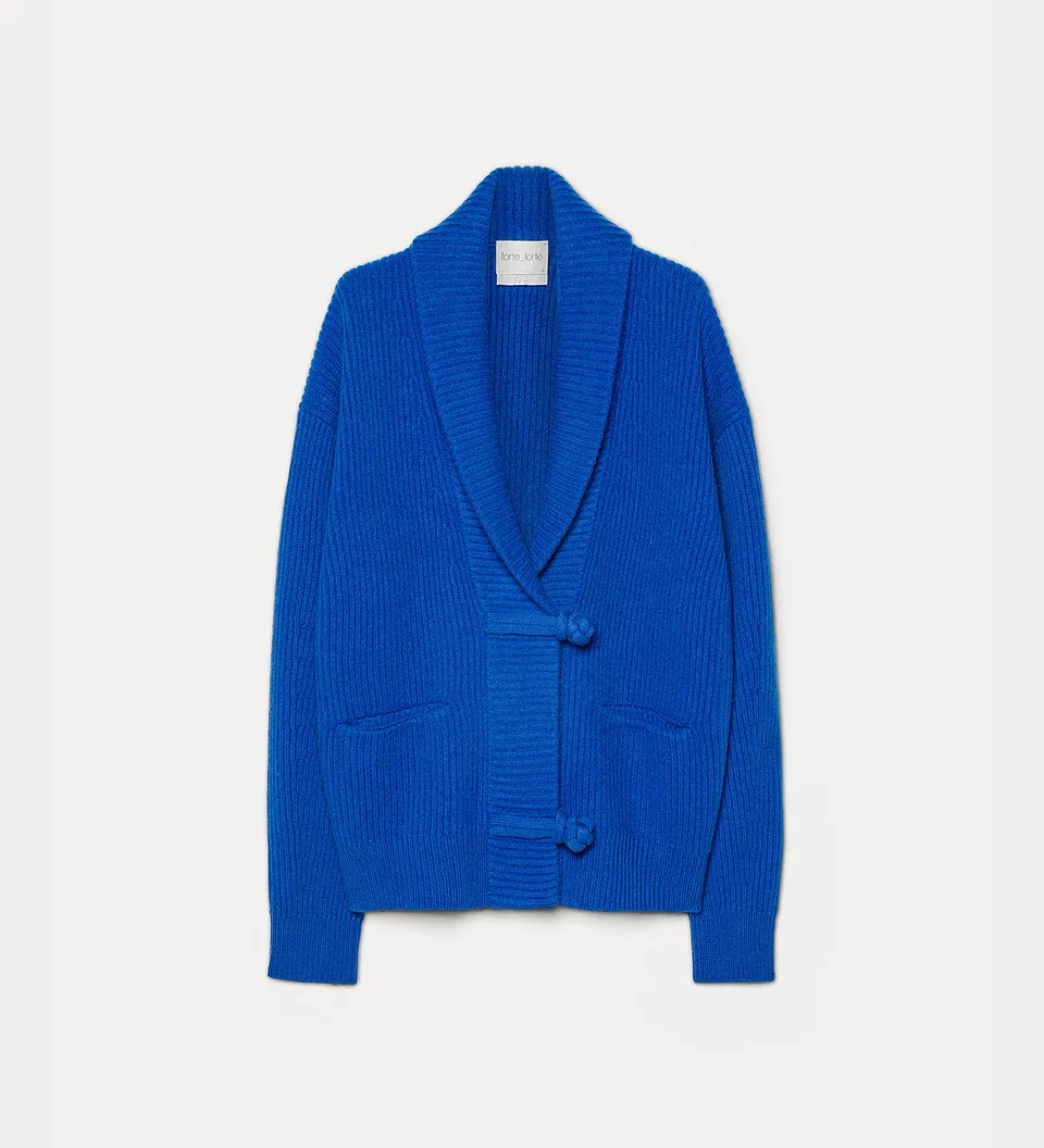 Forte maglieria cardigan in lana e cashmere lapislazzuli