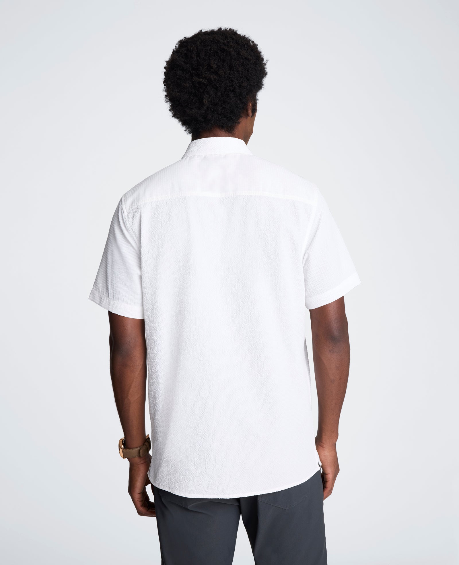 Kenneth Cole Reaction Clothing Slim Fit Short-Sleeve Mixed-Media Sport Shirt camicia bianca in poliestere