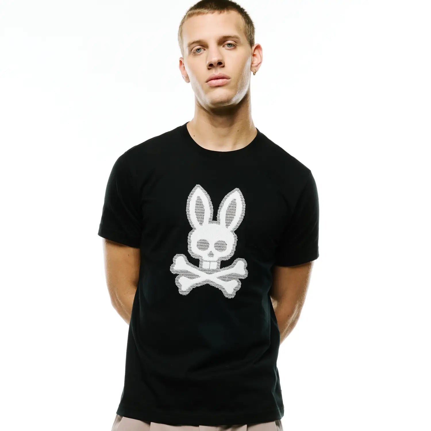 Psycho Bunny Men's Tees MEN'S SAMSON GRAPHIC TEE MT0200475 T-shirt nera ricamata