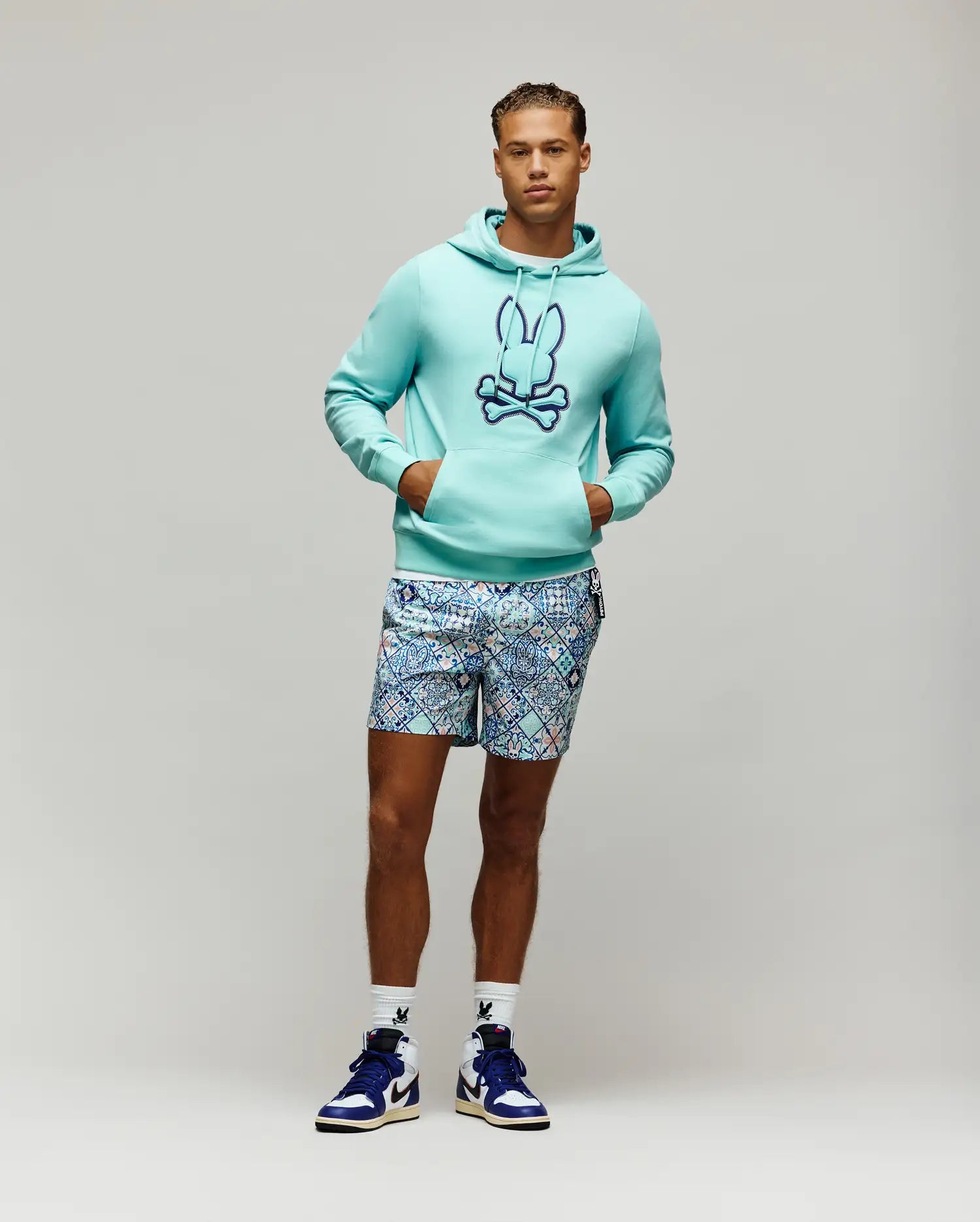 Psycho Bunny Men's Sweatshirts & Hoodies Gage Patch Hoodie MT0500089 felpa aqua